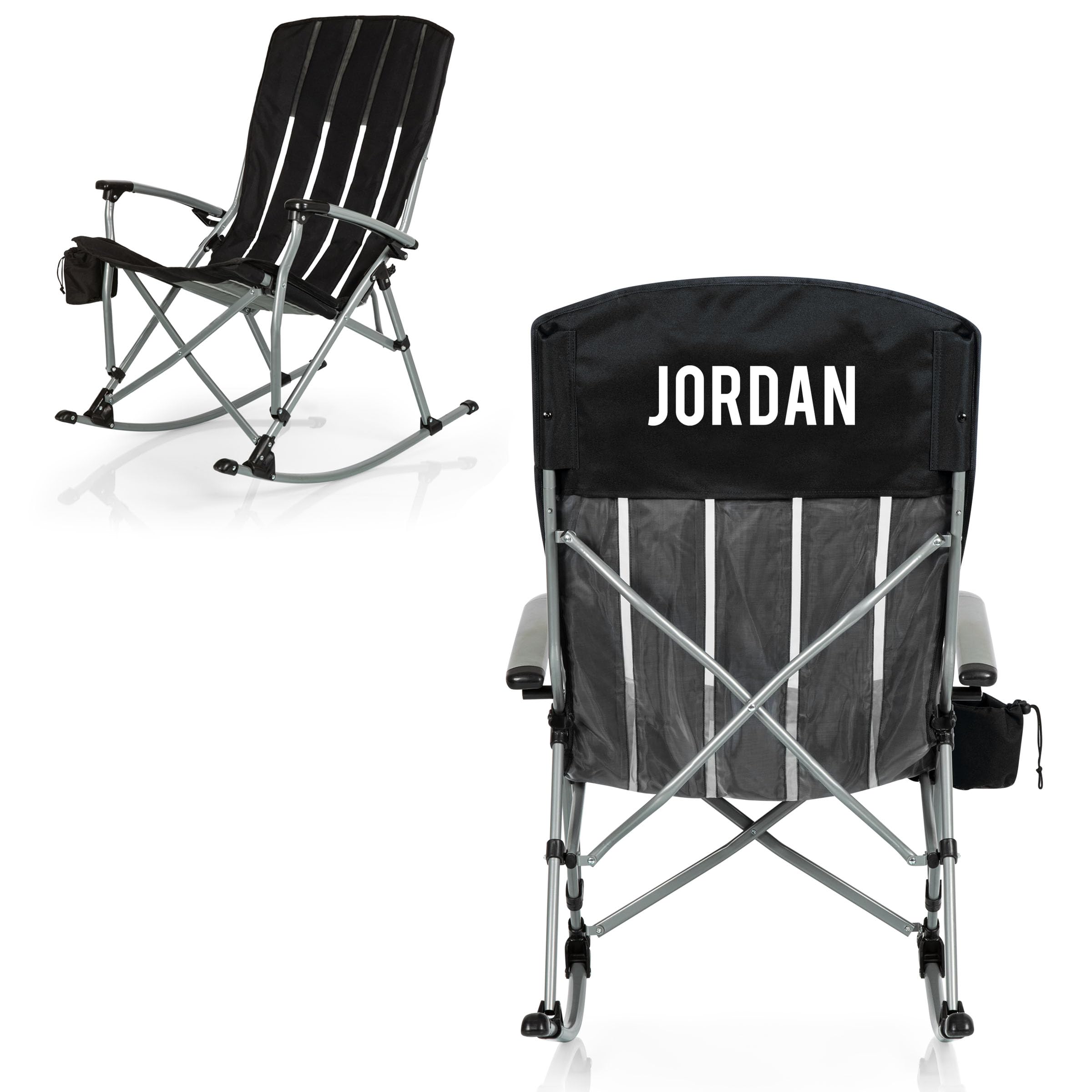 Picnic TIME Personalized Outdoor Rocking Camp Chair, Custom XL Heavy Duty Camping Chair for Adults, (Black)