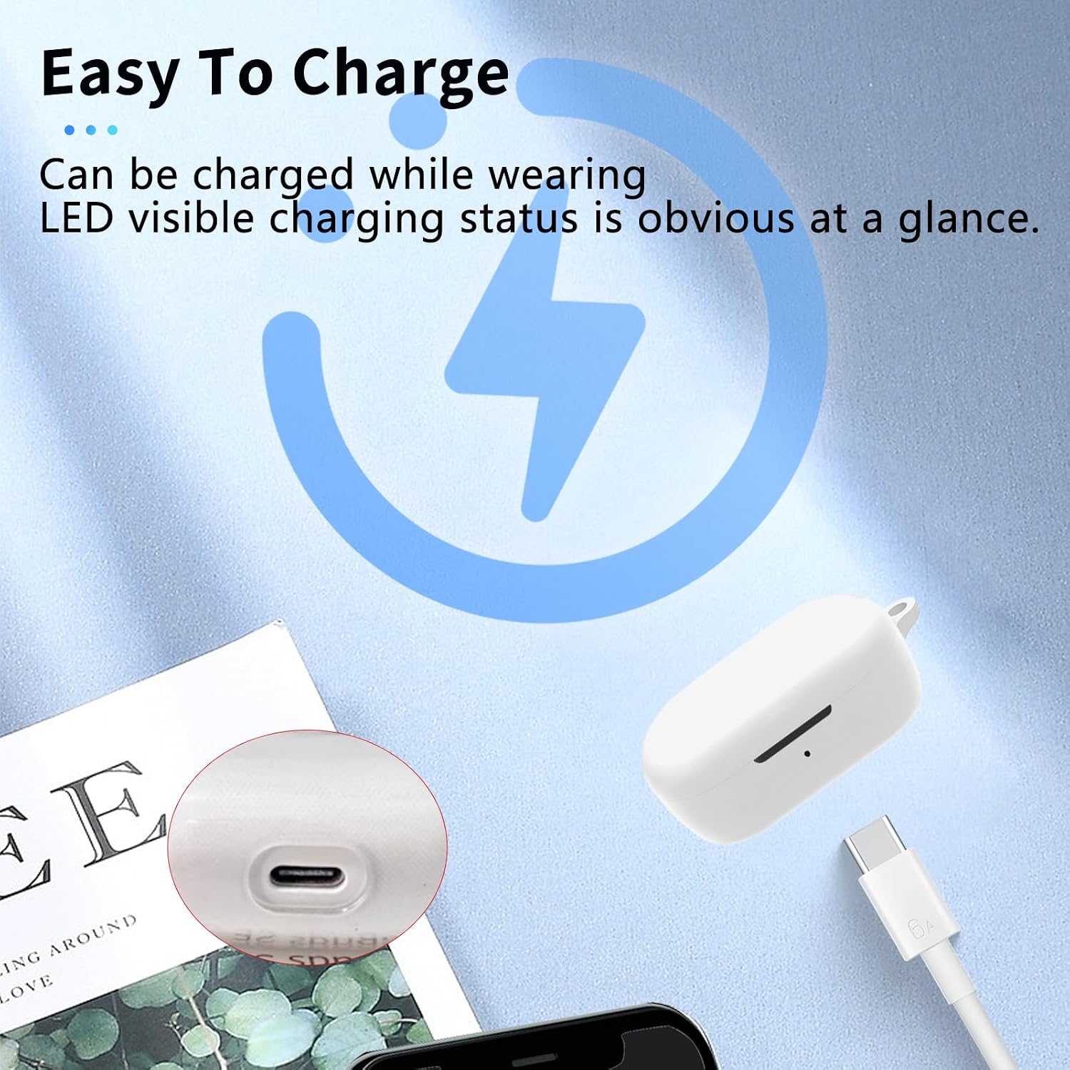 for Bose New QuietComfort Case Cover, Wireless Earphone Silicone Protective case (with Carabiner + Lanyard) Drop-Proof, Scratch-Proof, Shock-Proof, Reserved Charging Port, dust-Proof (White) image 5