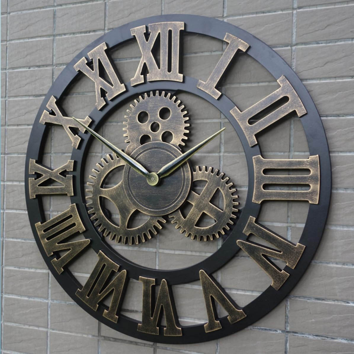 Große Goldene Wanduhr im Industrial Stil mit Zahnradmotiv Lautlos 34cm Retro Hängeuhr für Wohnzimmer und Büro