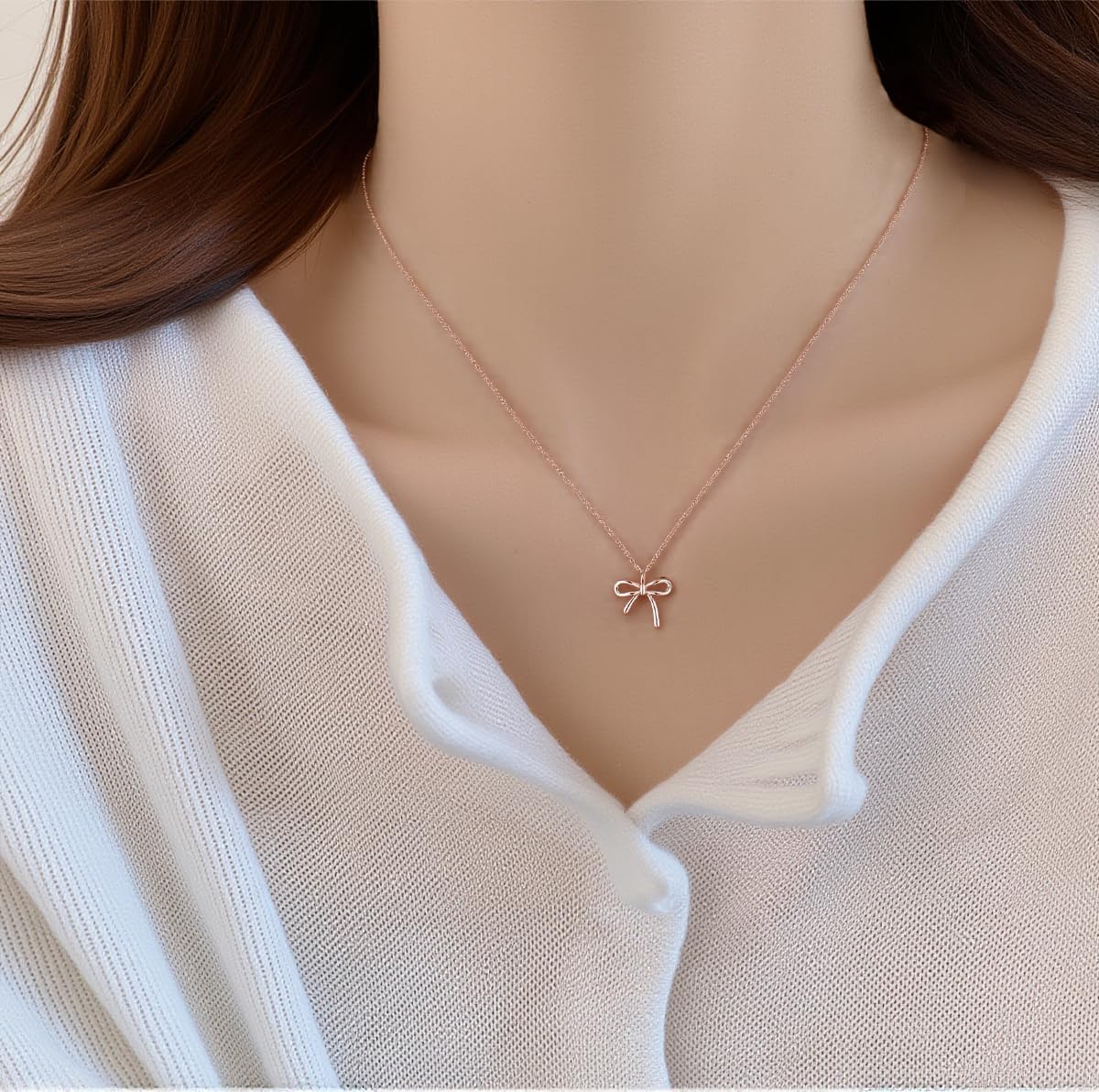 SLUYNZ Solid 925 Sterling Silver Bow Choker Necklace for Women Teens Simple Bowknot Pendant Necklace - Image 2