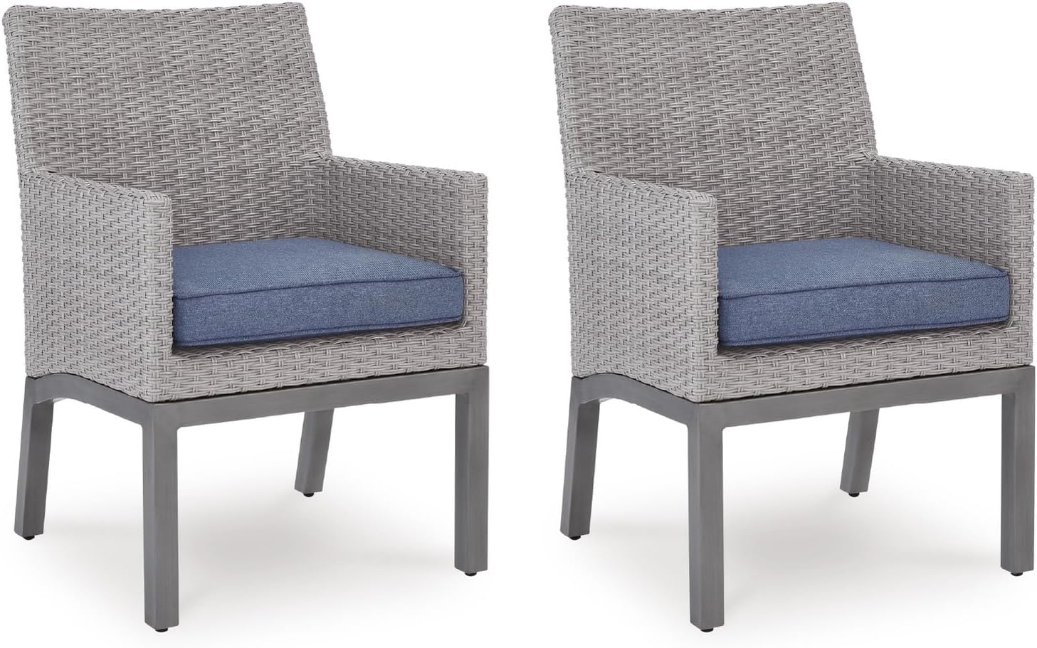Signature Design by Ashley Dillon Beach Outdoor Armchair, Gray Resin Wicker, Aluminum Frame, Nuvella Fabric Cushions, Low-Maintenance Patio, Porch or Deck Seating, Set of 2