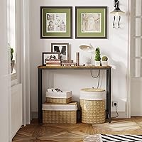 Vista 6 de Irontar Mesa consola con 2 tomas de corriente y 2 puertos USB, mesa de sofá estrecha de 39 pulgadas, mesa de entrada rústica con pies ajustables