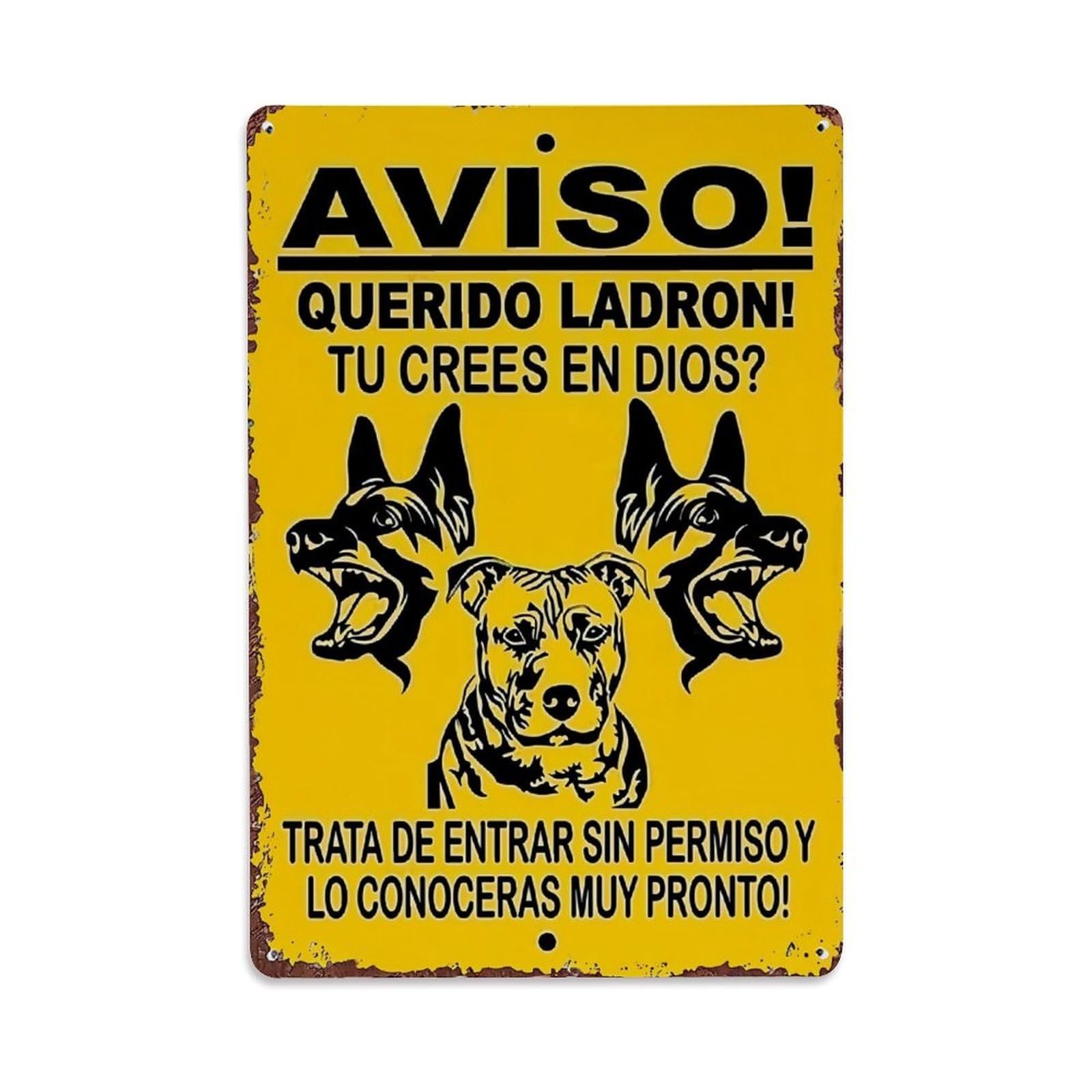 Nestemfo Vintage Three Dogs Warning Sign Print Tin Sign Metal Sign, Living Room,Bar, Home, Bedroom Wall Decor,Retro Metal Poster 8X12 Inches