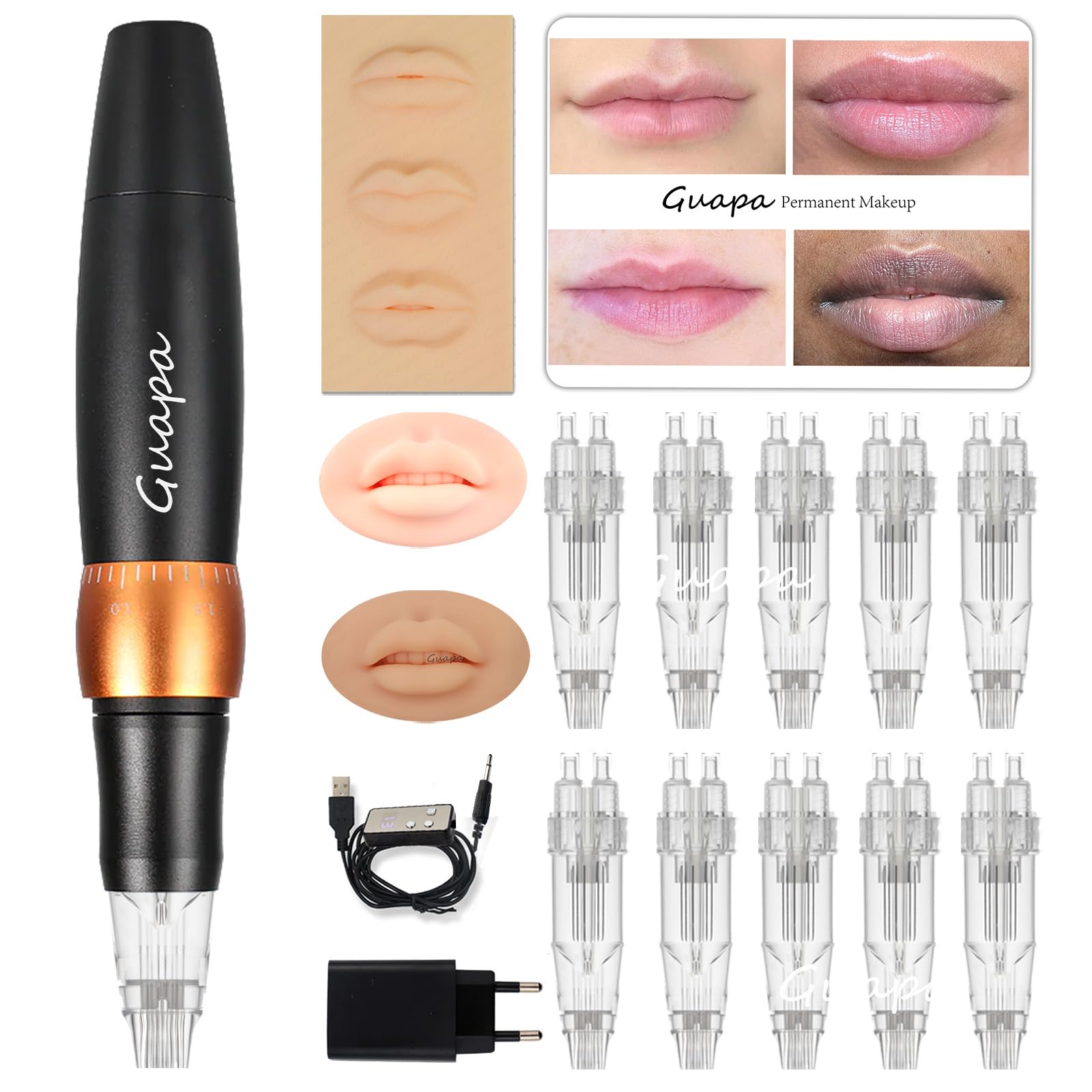 Schnelle Maschine für Lippen und Augenbrauen mit 8 Pin-Nadeln – für Augenbrauen, Lidschatten, Lippen-Tattoo, Rouge oder Schattierungen auf großen Flächen (Maschinen-Set)