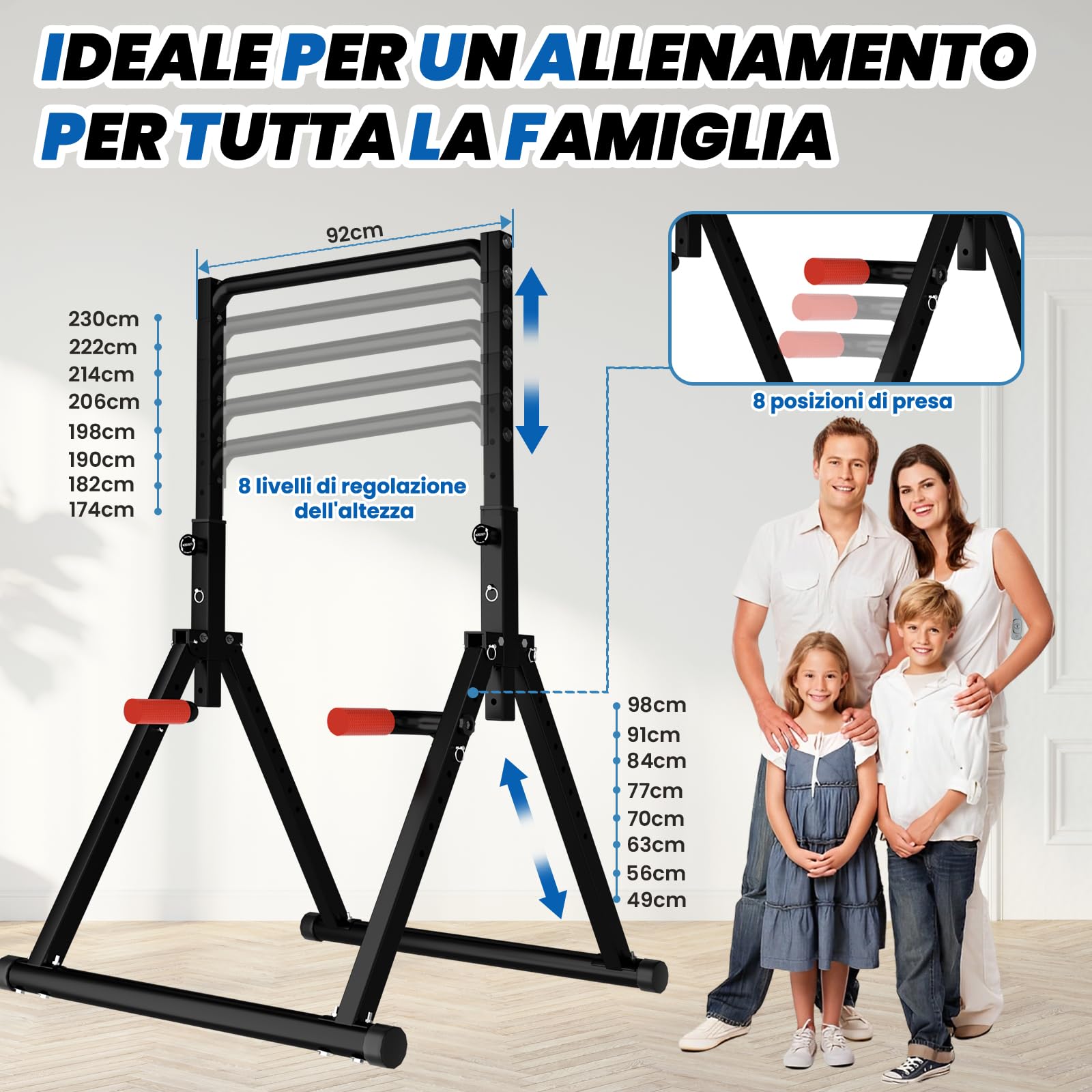 DOBESTS Power Tower Dip Station,Pieghevole Barra per trazioni autoportante，Regolabile MultifunKtional Pull Up Station Attrezzi Palestra Casa,Attrezzatura per Allenamento della Forza,Gambe Triangolari