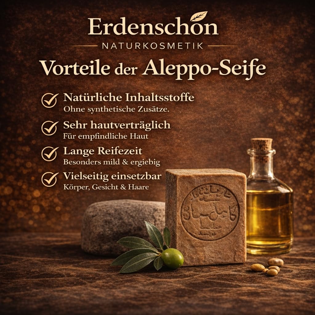 5x Aleppo Seife 60%-40% - mit Olivenöl 60% & Lorbeeröl 40% - Naturseife – Haarseife, Gesichtsseife & Körperseife – Vegan, Palmölfrei, Ohne Künstlichen Duftstoffe – Traditionelle Seife für Haut & Haare