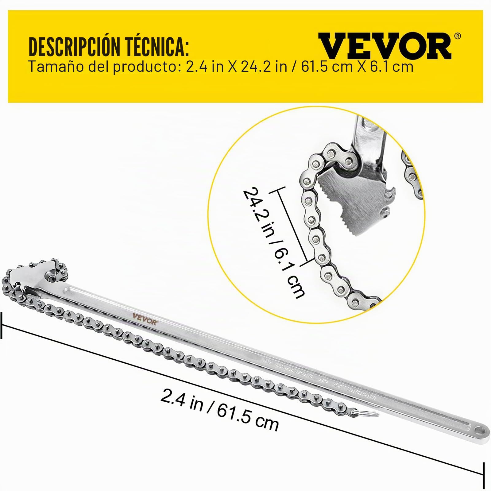 VEVOR Llave de cadena con mango de 610 mm cadena de 560 mm llave para tubos de acero al carbono adecuada para reparación de tanques de gasolina fontanería doméstica mantenimiento de vehículos