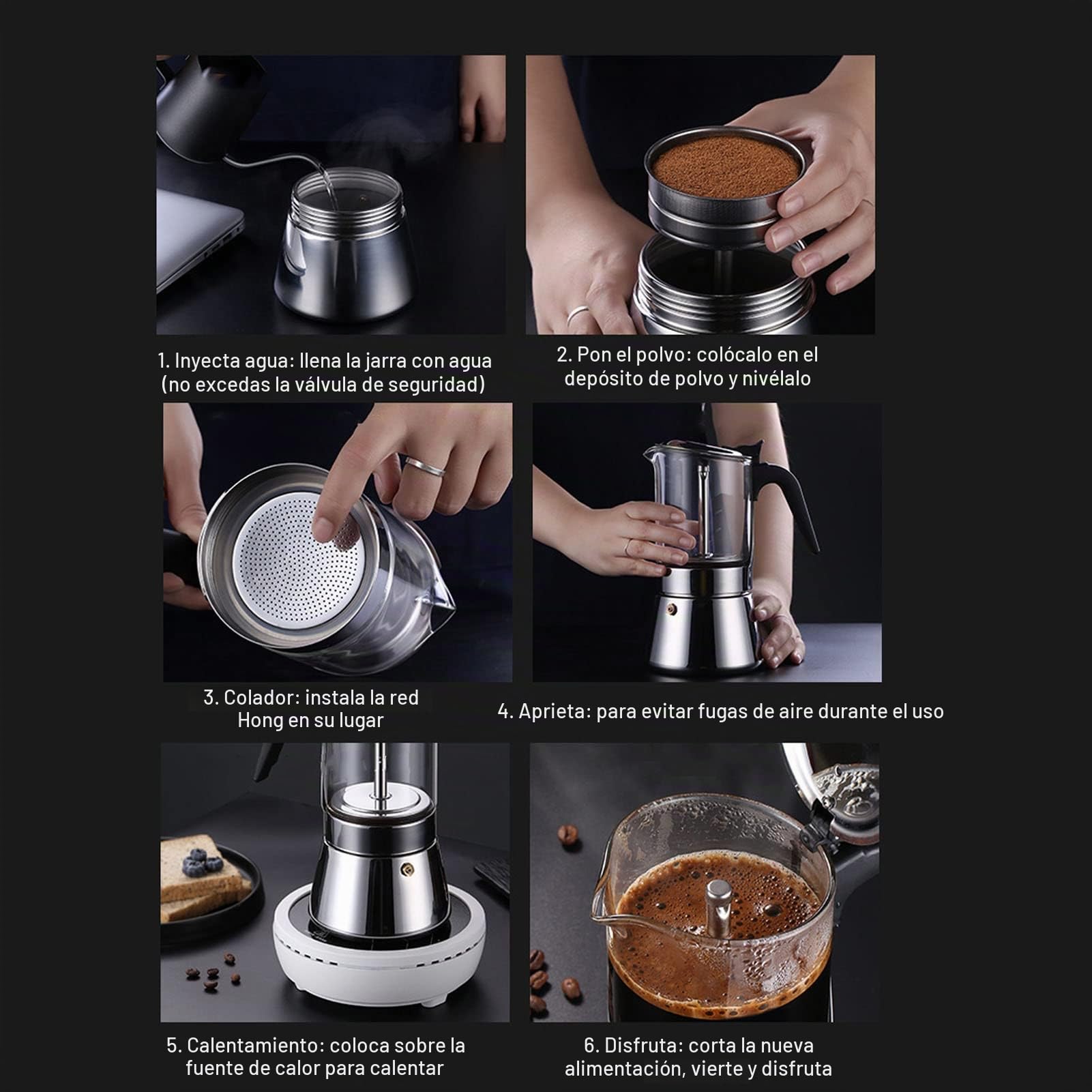 BuyWeek Cafetera Moka Pot, Cafetera Espresso de Tapa de Cristal Cafetera Italiana Clásica Cafetera para Estufa 4 Tazas