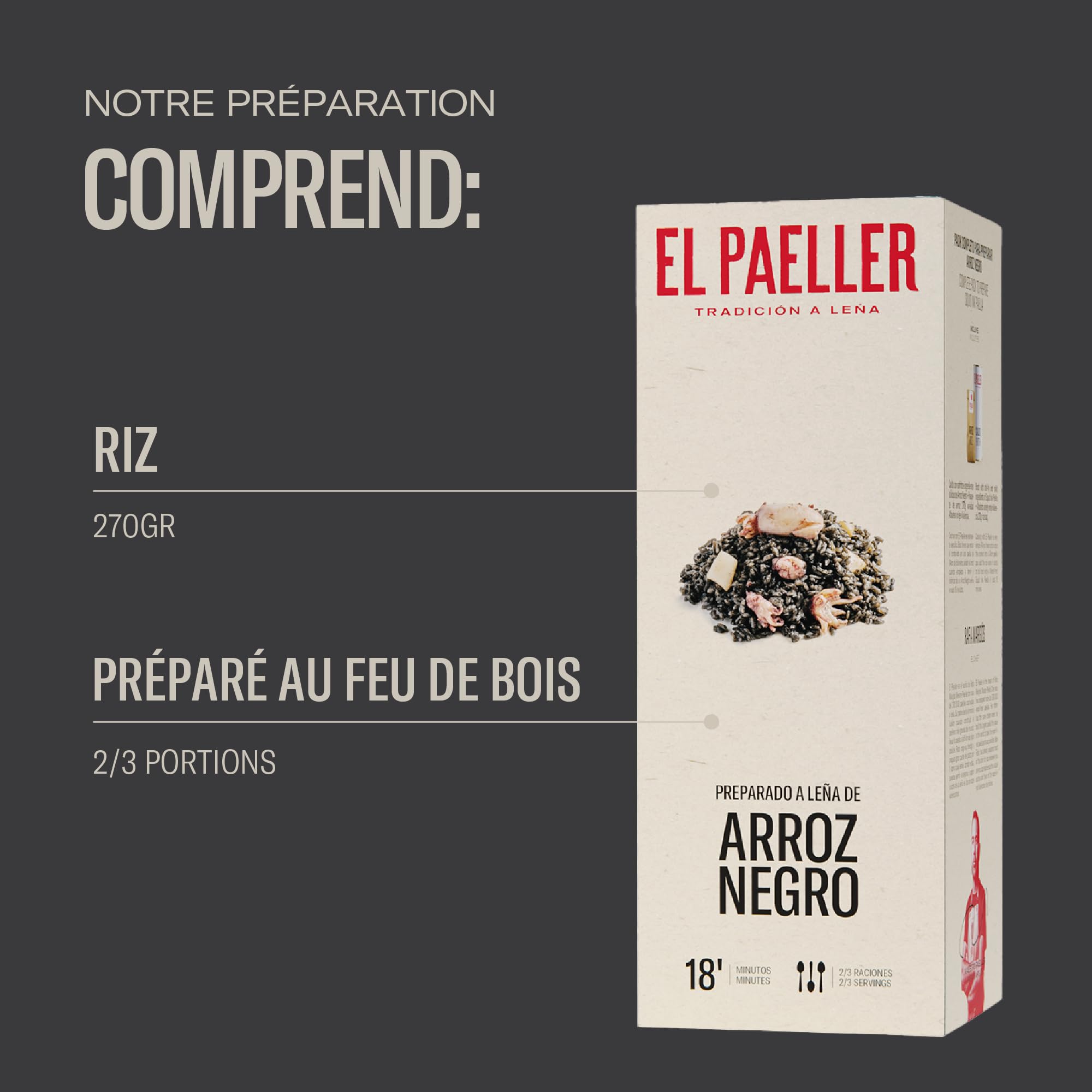 EL PAELLER - Preparado Arroz Negro | Sabor Auténtico | Cocinado Artesanalmente a Leña | Ingredientes 100% Naturales | Para 2-3 Personas | Fácil de Preparar en solo 18 Minutos | Sin Gluten