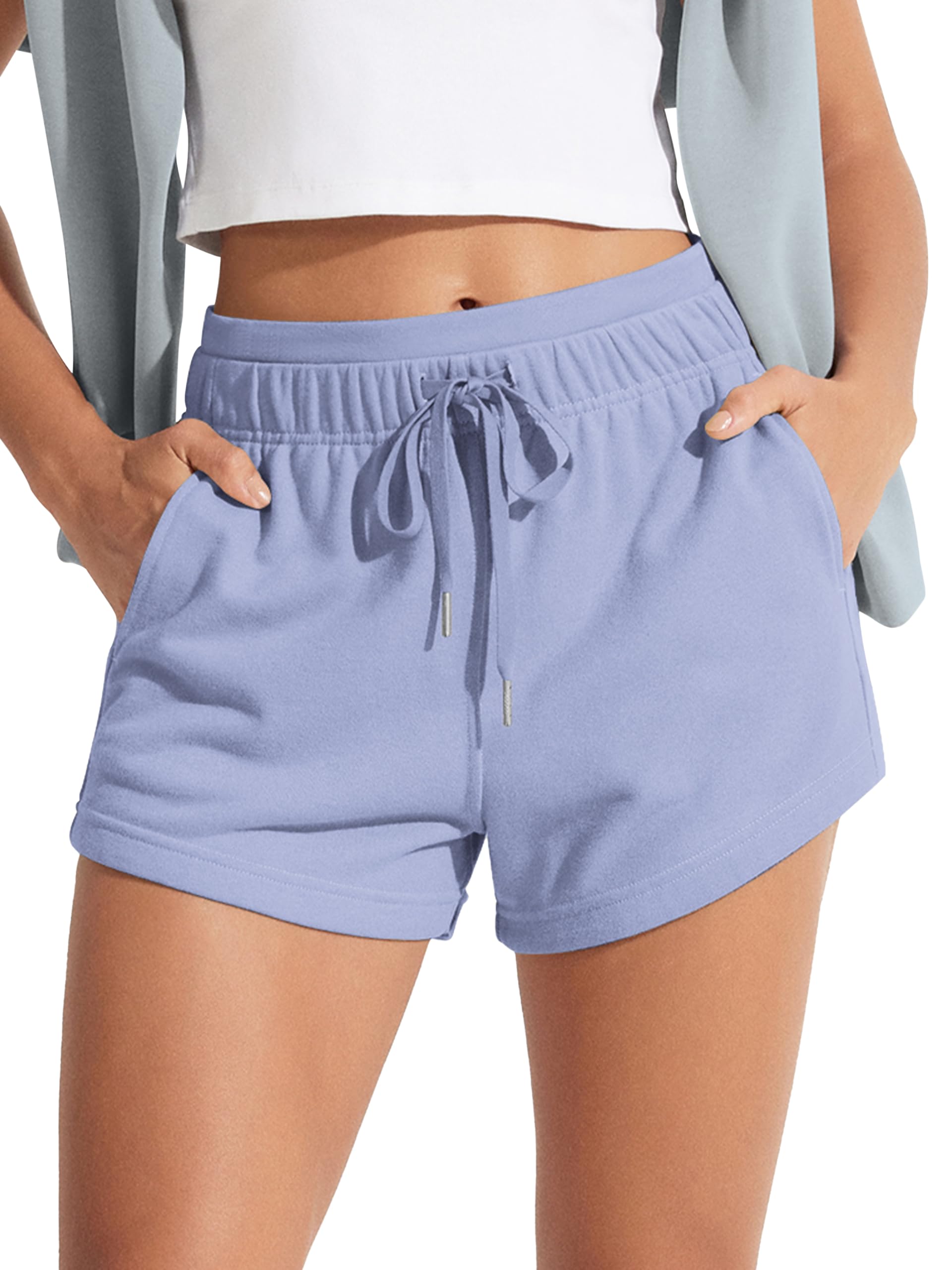 ODODOS Women's Sweat Shorts with Pockets Cotton French Terry Drawstring Summer Workout Casual Lounge Shorts