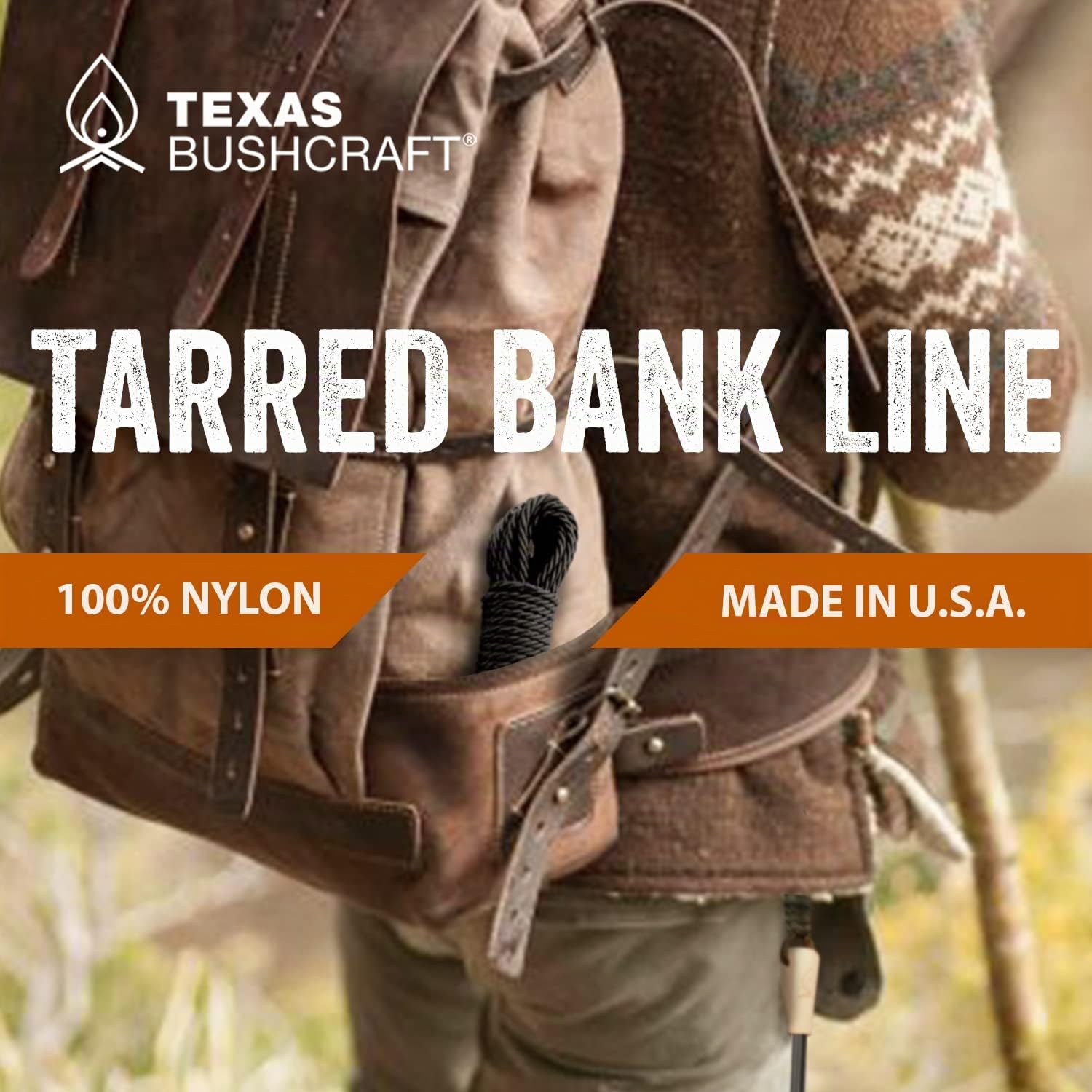 Texas Bushcraft Tarred Bankschnur-Schnur – #36 Schwarze Nylonschnur zum Angeln, Camping und Überleben im Freien – Starke, wetterbeständige Bankschnur-Seil für Trotline (1/4 Pfund, gedreht)