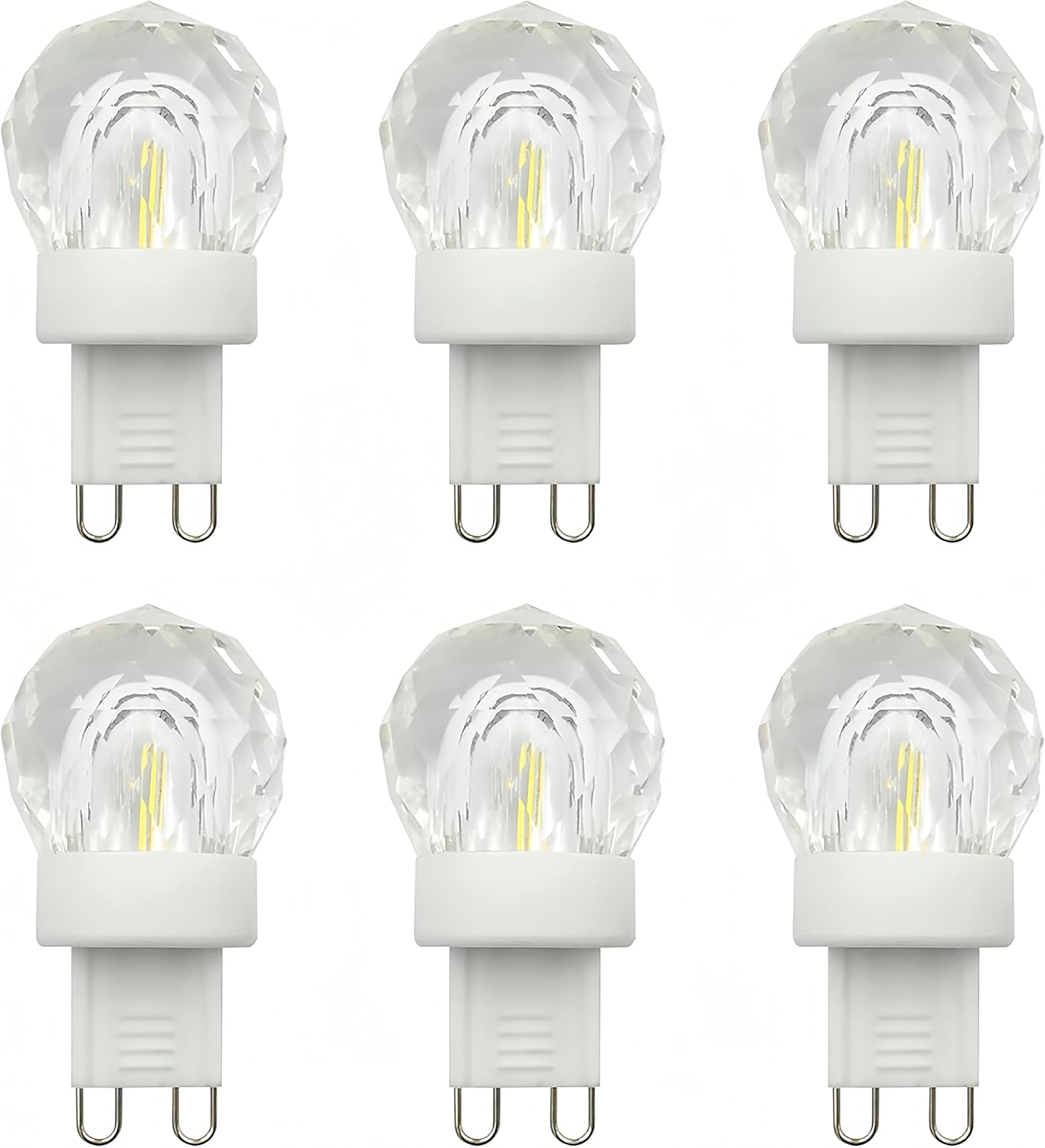 G9 2W LED Bulb Mini Globe Crystal Light 300 Lumen Dimmable Glass Cob Decorative Bulb G9 Bi Pin Ceramics Base for Ceiling Light CRI>90+ 360 Angle Beam 5000K Cool Daylight White 6 Pack