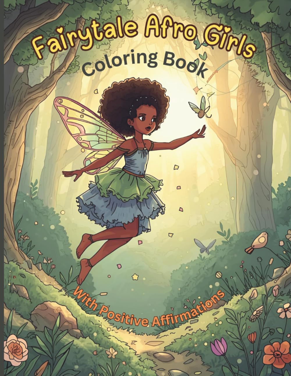 Fairytale Afro Girls Coloring Book: Coloring book for young and adult girls with Positive Affirmations