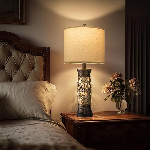 Miniatura 2 de BOBOMOMO Juego de 2 lámparas de mesa doradas antiguas de 27.25 pulgadas, lámparas de noche de granja con luz nocturna y puertos USB A+C, lámparas