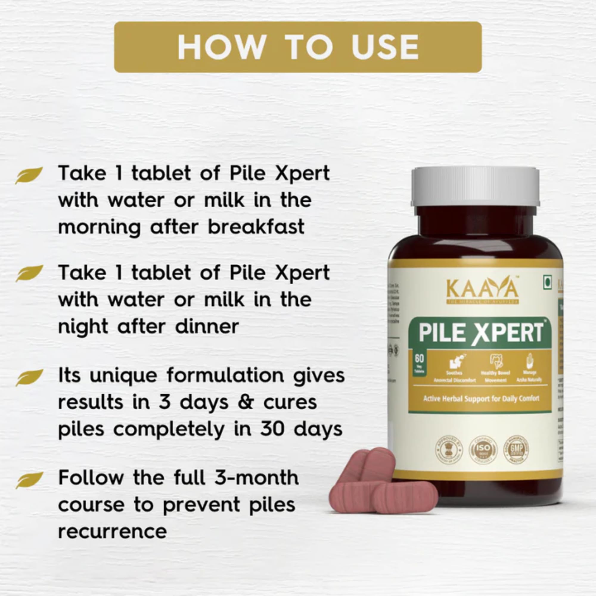 KAAYA AYURVEDA Pile Xpert Ayurvedic Medicine for Piles, Fissure & Fistula | Fast Relief | Ministry of Ayush Approved | 100% Herbal Formula | 60 Capsules (1 Month Pack) 3
