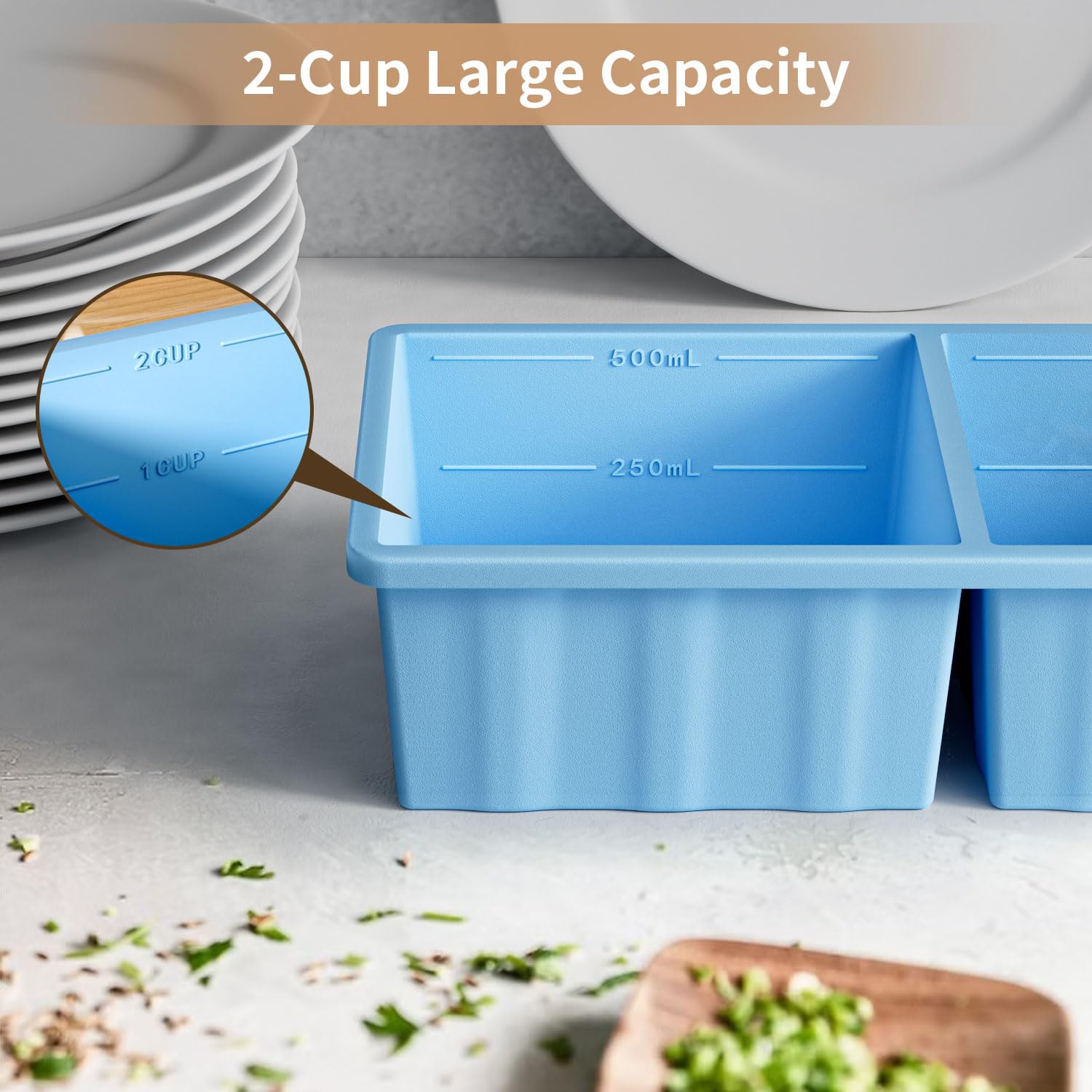 Bandeja de silicona para congelar cubitos de hielo: bandeja de congelación de 2 tazas para preparación de comidas, paquete de 2 bandejas de silicona para congelar porciones de sopa para hacer cubitos