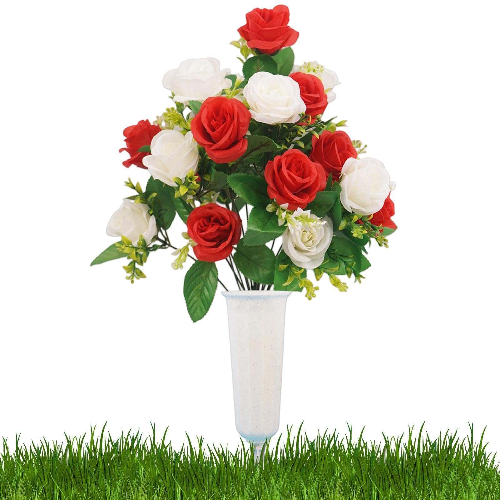 Tumba floral de imitación con flores de cementerio artificiales