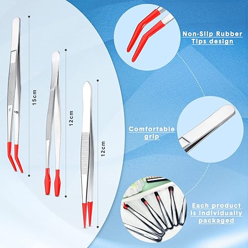 Miniatura 2 de Mixweer Juego de 6 pinzas de goma de punta larga para hacer joyas, punta de PVC suave, punta plana doblada y recta, pinzas de precisión para