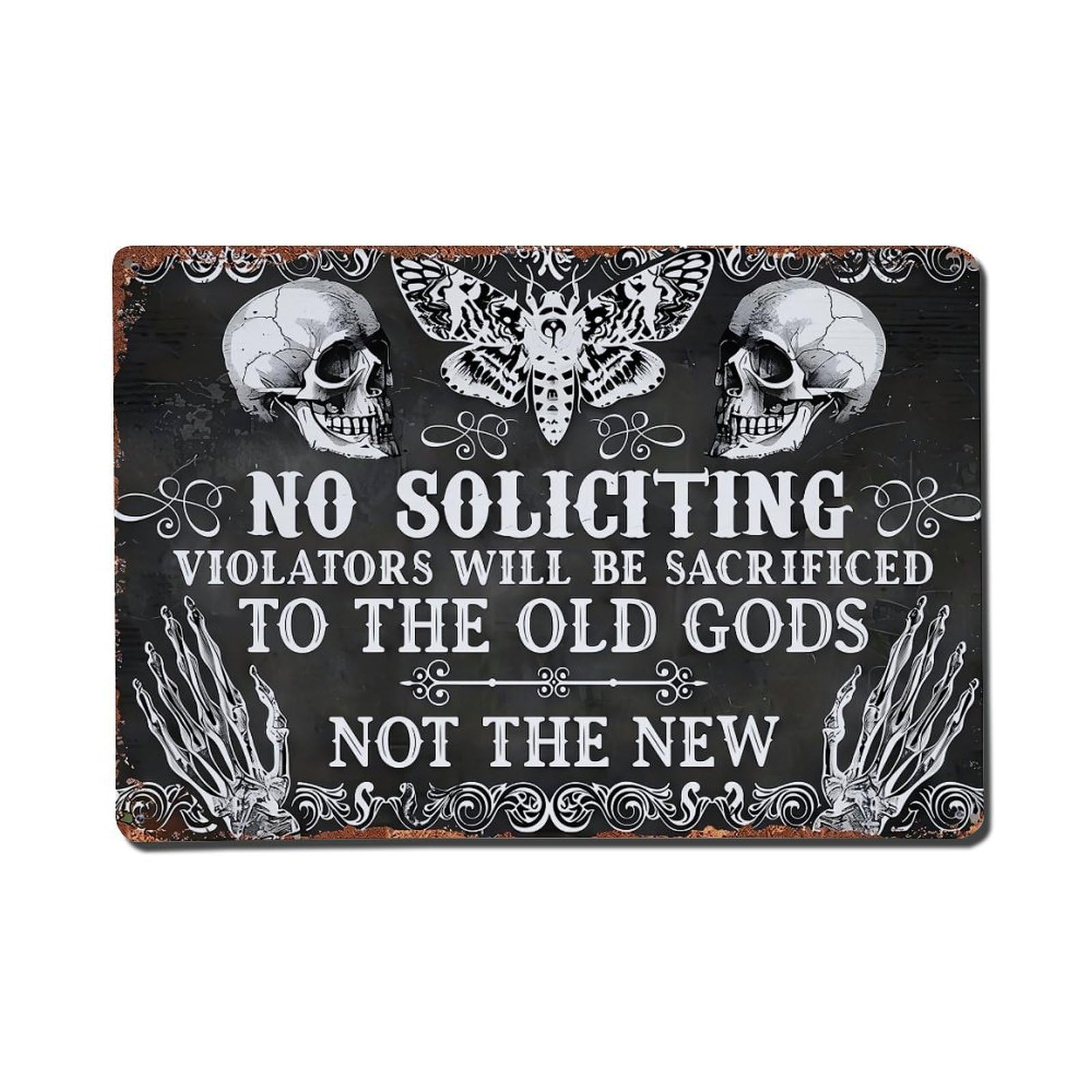 Jdfenggu Vintage Skulls Moths Skeletons Gothic Sign Retro Metal Tin Sign, Metal Poster For Bar, Home, Man Cave, Kitchen, Laundry Room Art Decor 8X12 Inch