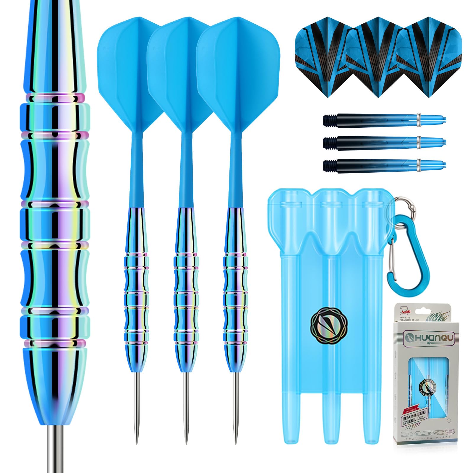 HUANQU 3 Steeldarts, Dartpfeile mit Metallspitze, 21/22 g, Dart Tasche