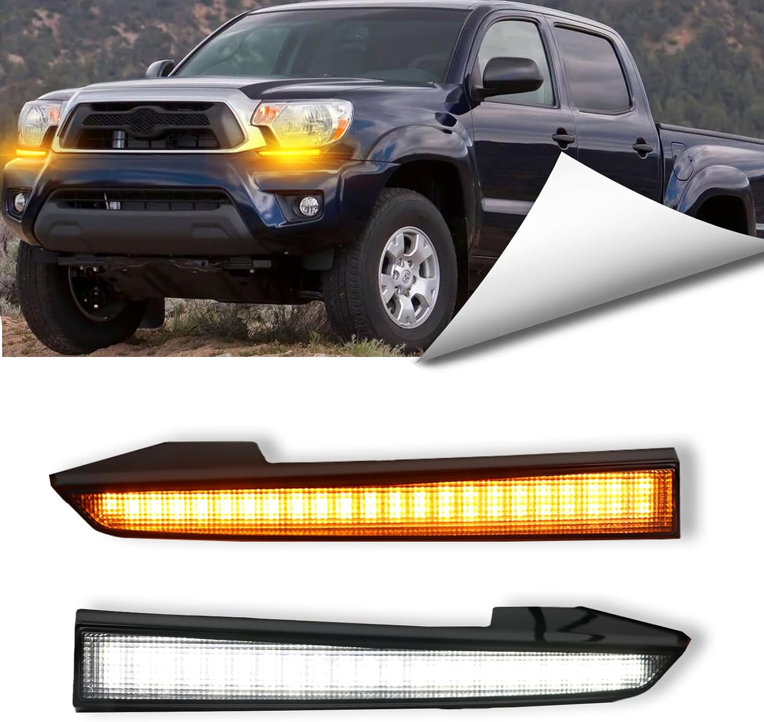 LED Daytime Running Light Compatible with Toyota Tacoma 2005-2011 Replacement for Front Bumper Trim, White DRL Amber Turn Signal Front Side Marker Headlight (Tacoma 05-11)