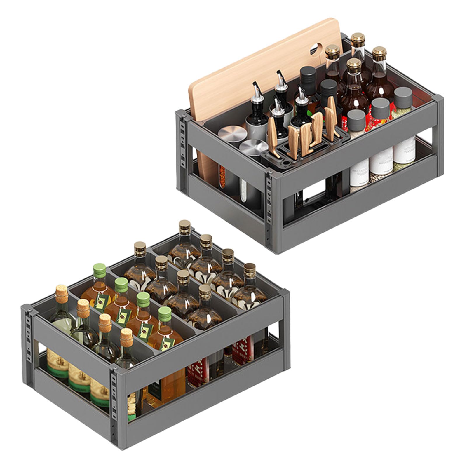 Organizador de especias extraíble de dos niveles con cajón y cesta de cocina
