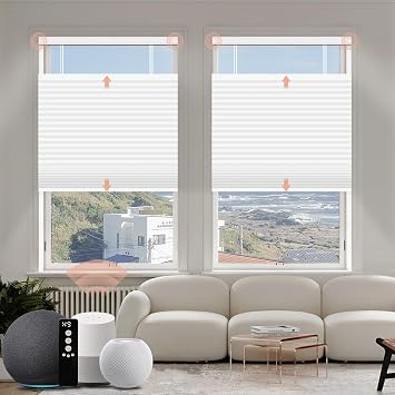 Motorized Top Down Bottom Up Cellular Shades, Day Night Cellular Shades with Remote Control, Blackout and Light Filtering Blinds for Window Compatible with Alexa,Google, Costomize Size
