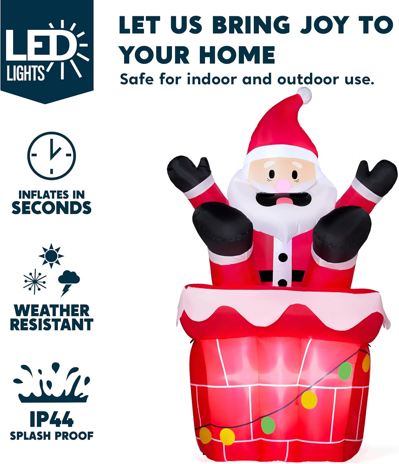 JOYIN 5 FT Tall Animated Christmas Inflatable Santa Outdoor Decorations, Christmas Blow Ups Santa Inflatable on Chimney for Yard, Blow Up Xmas Decor Outdoor with LEDs for Outside Lawn Garden Decor - Image 5