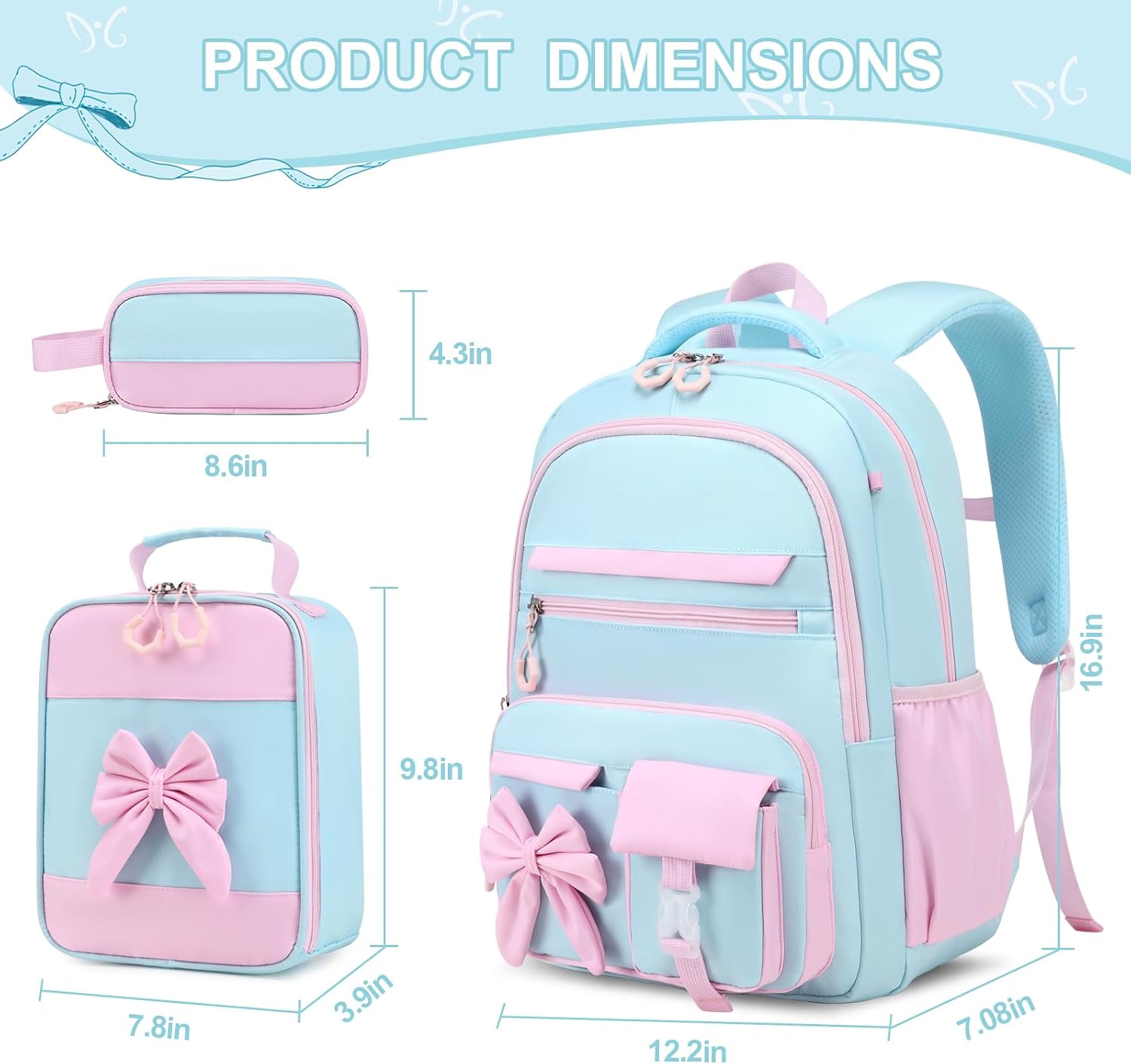 DIGOBAY Backpack for Girls, Cute Girls Backpack with Lunch Bag Pencil Case image 2