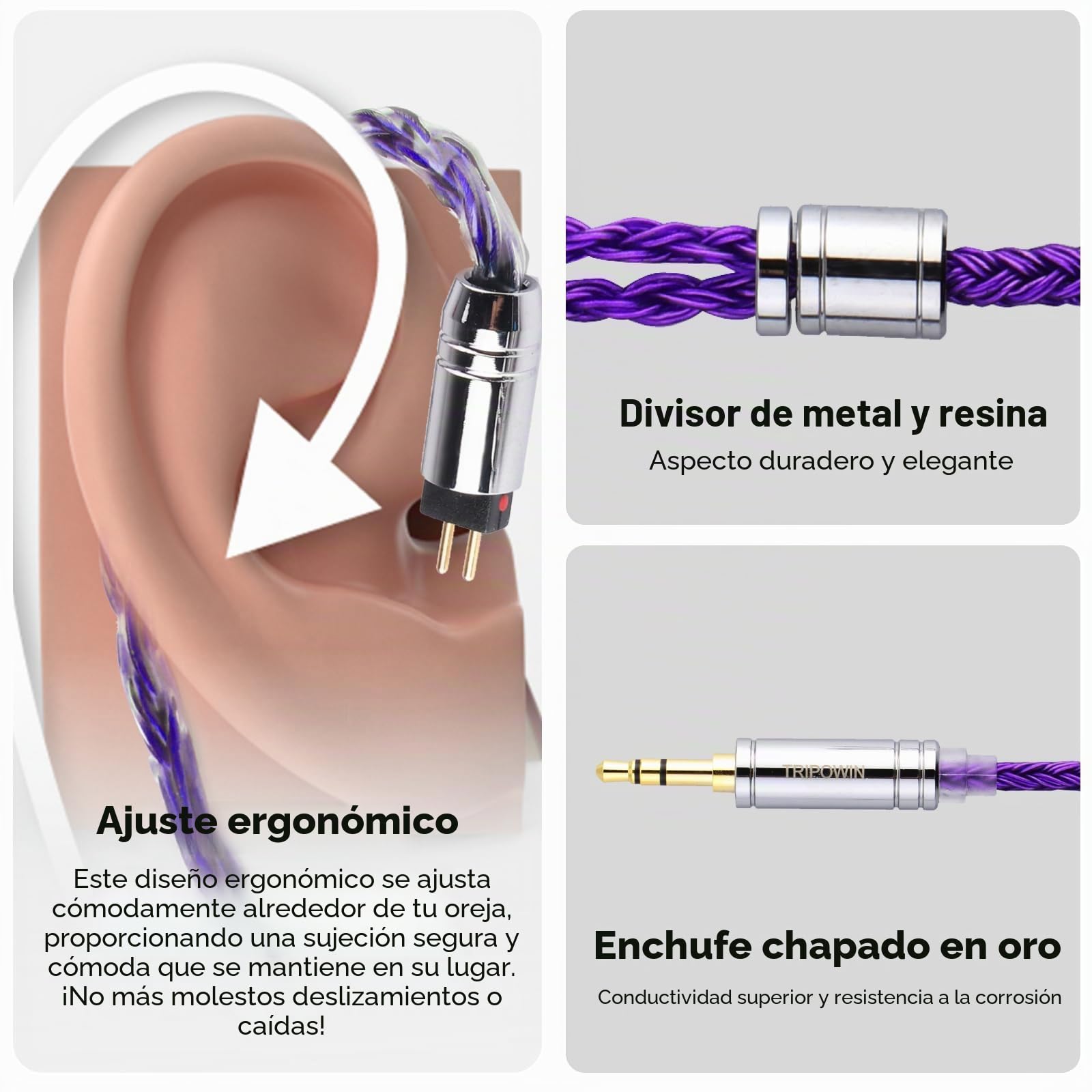 Linsoul Tripowin Zonie 16 Core Silver Plated Cable SPC Earphone Cable (2pin-0.78, 4.4mm, Violet)