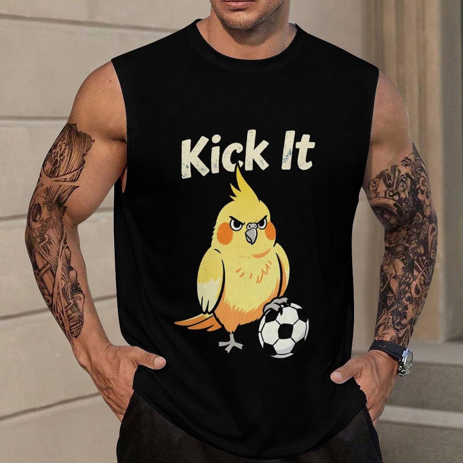 Cockatiels Soccer Kick Men Summer Sleeveless Crew Neck Top 5XL