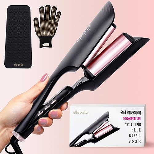 ELLA BELLA Ultimate Waver rizador  Herramienta para el cabello rizado  Ajustes de calor ajustables  Rizador de pelo de doble voltaje  Tecnología