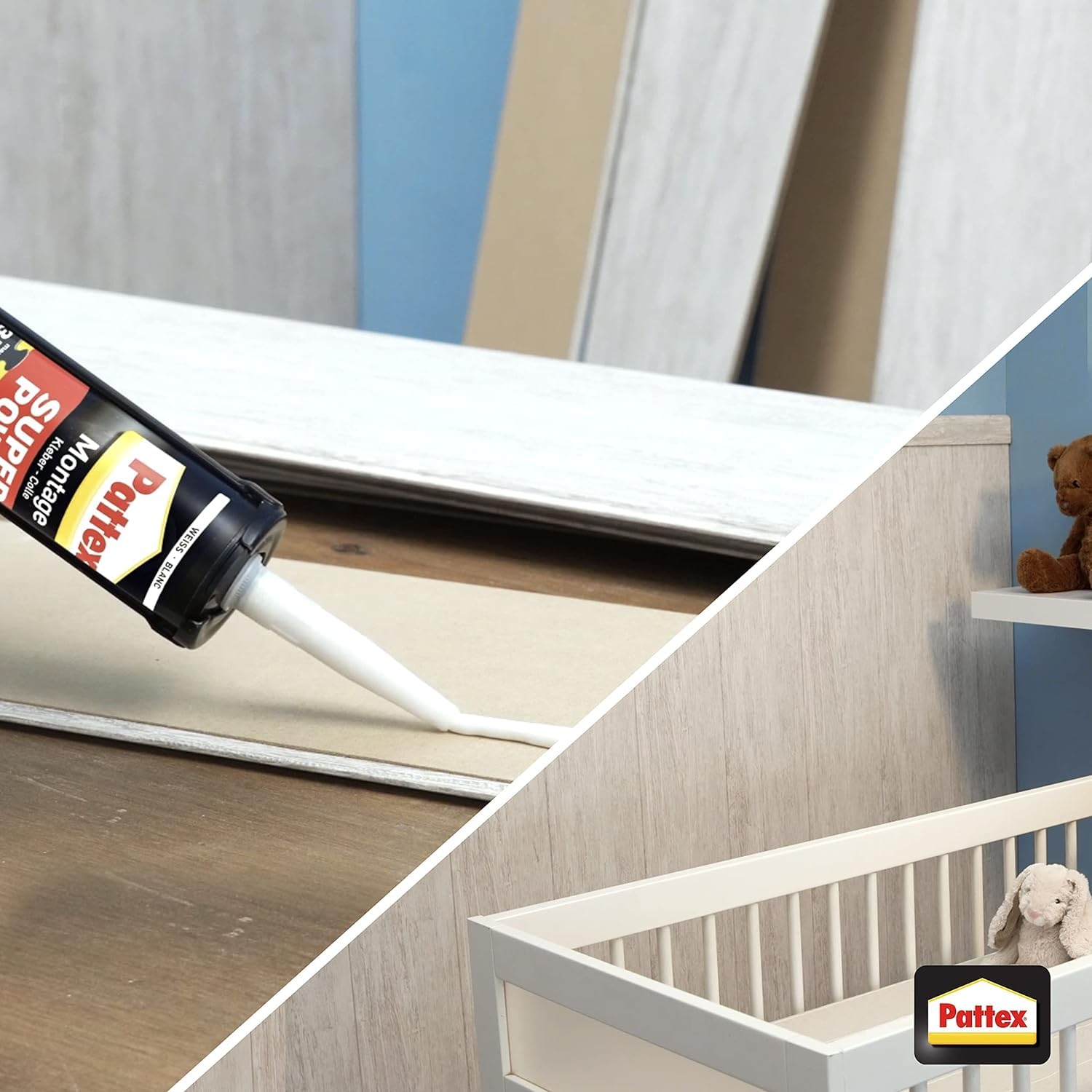 Pattex Montagekleber Super Power, Baukleber mit superstarker Anfangshaftung, Kraftkleber für saugende Materialien, Kleber für innen & außen, Aktionspack mit 12 x 370g, 9H PXS37