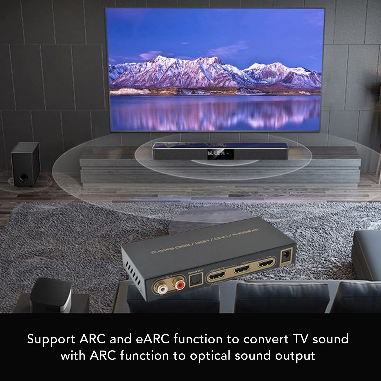 Convertidor Extractor de Audio 4K 60Hz EARC ARC, HDR HDMI a HDMI RCA óptico 7.1/5.1CH Estéreo 3.5 Mm, Compatible con HDCP 2.2 HDR, UHD, HLG, para Dolby Vision