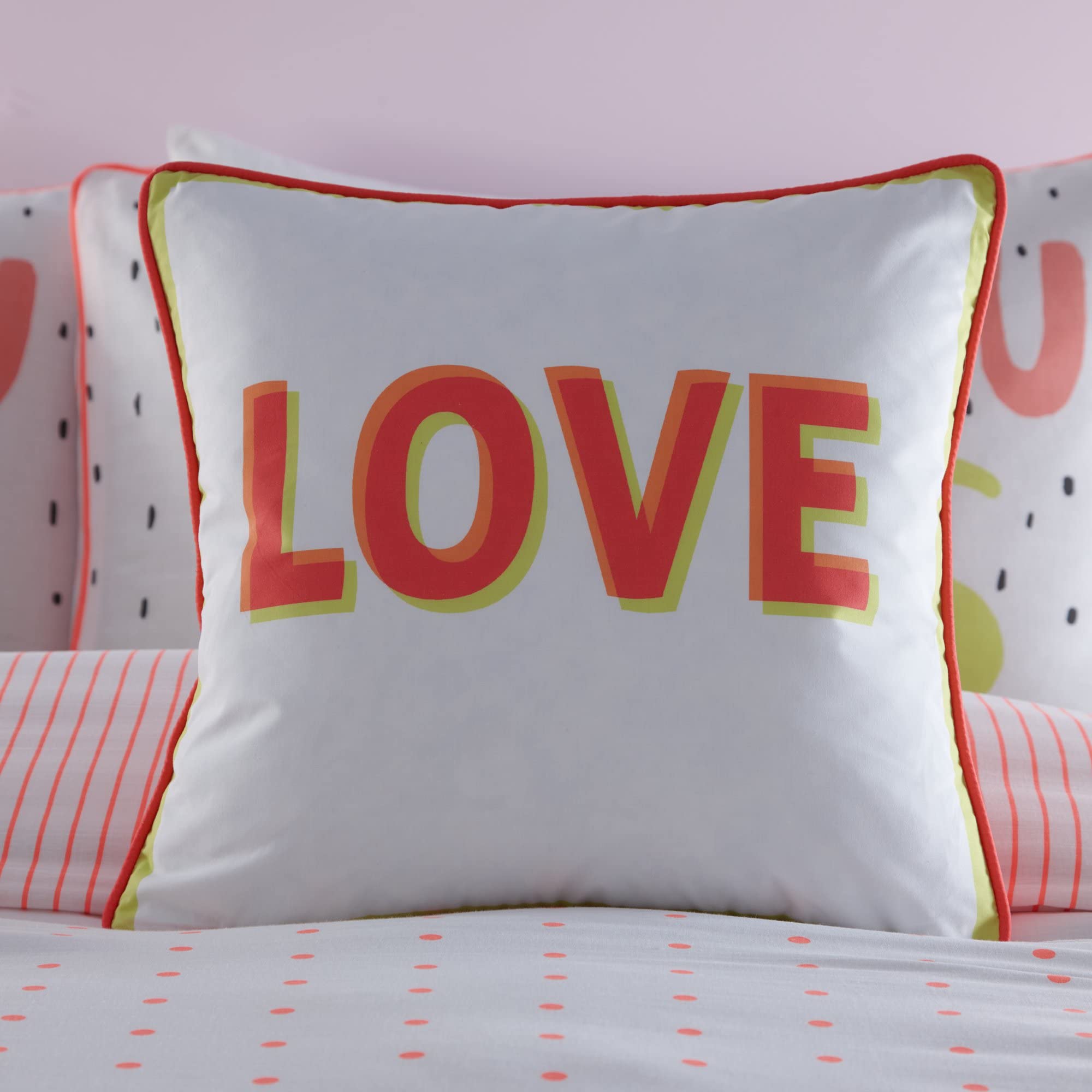 'Love' Filled Kids Vibrant Bedroom Cushion 100% Cotton