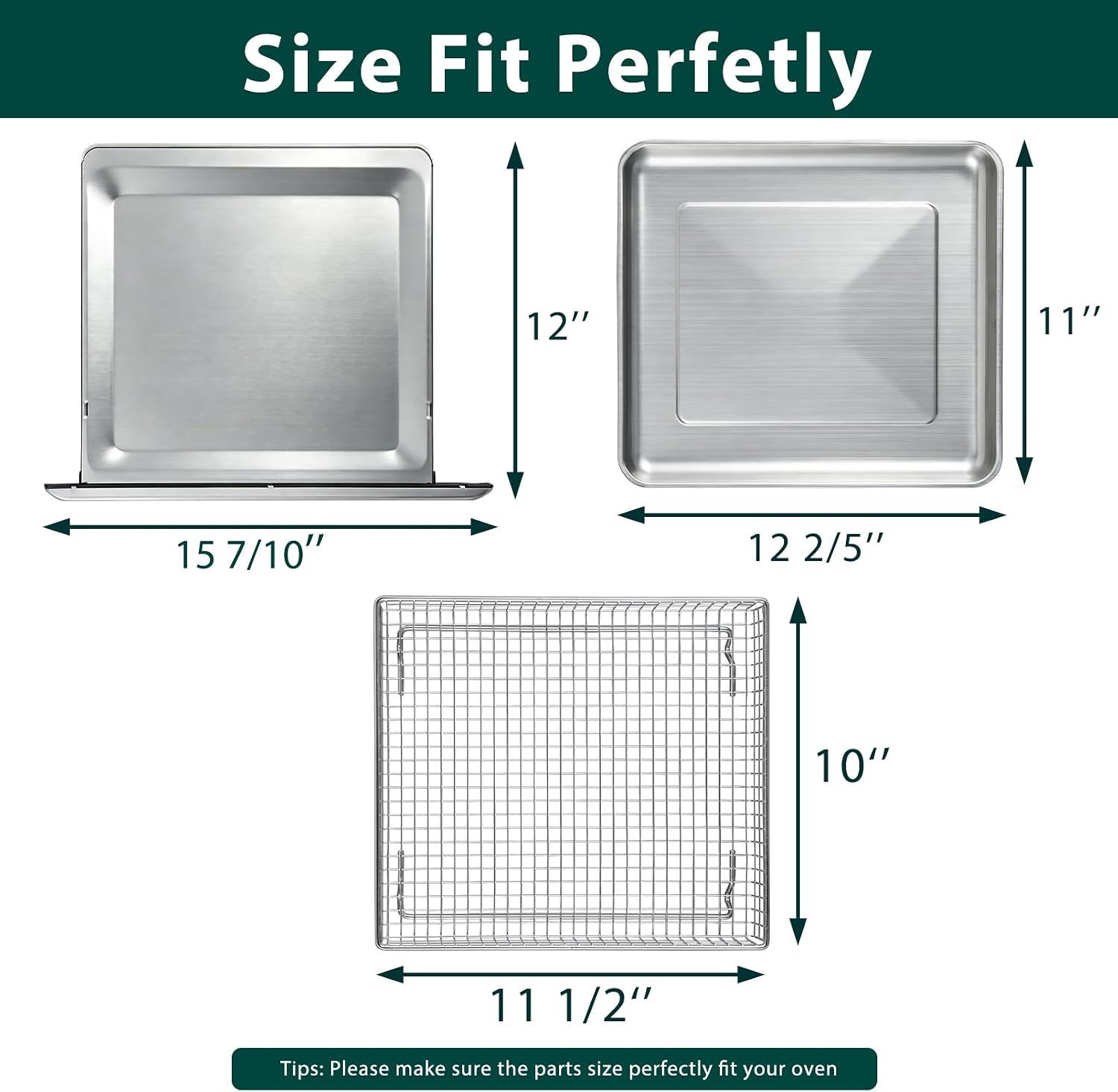 TOA-70 Air Fryer Tray Crumb Tray Replacement Parts for Cuisinart Toaster Oven Bottom Drip Pan Basket TOA-70BKS TOA-70W TOA-70AFR TOA-70CT 304 Stainless Steel Broiler Catcher Plate Accessories 3 Pcs