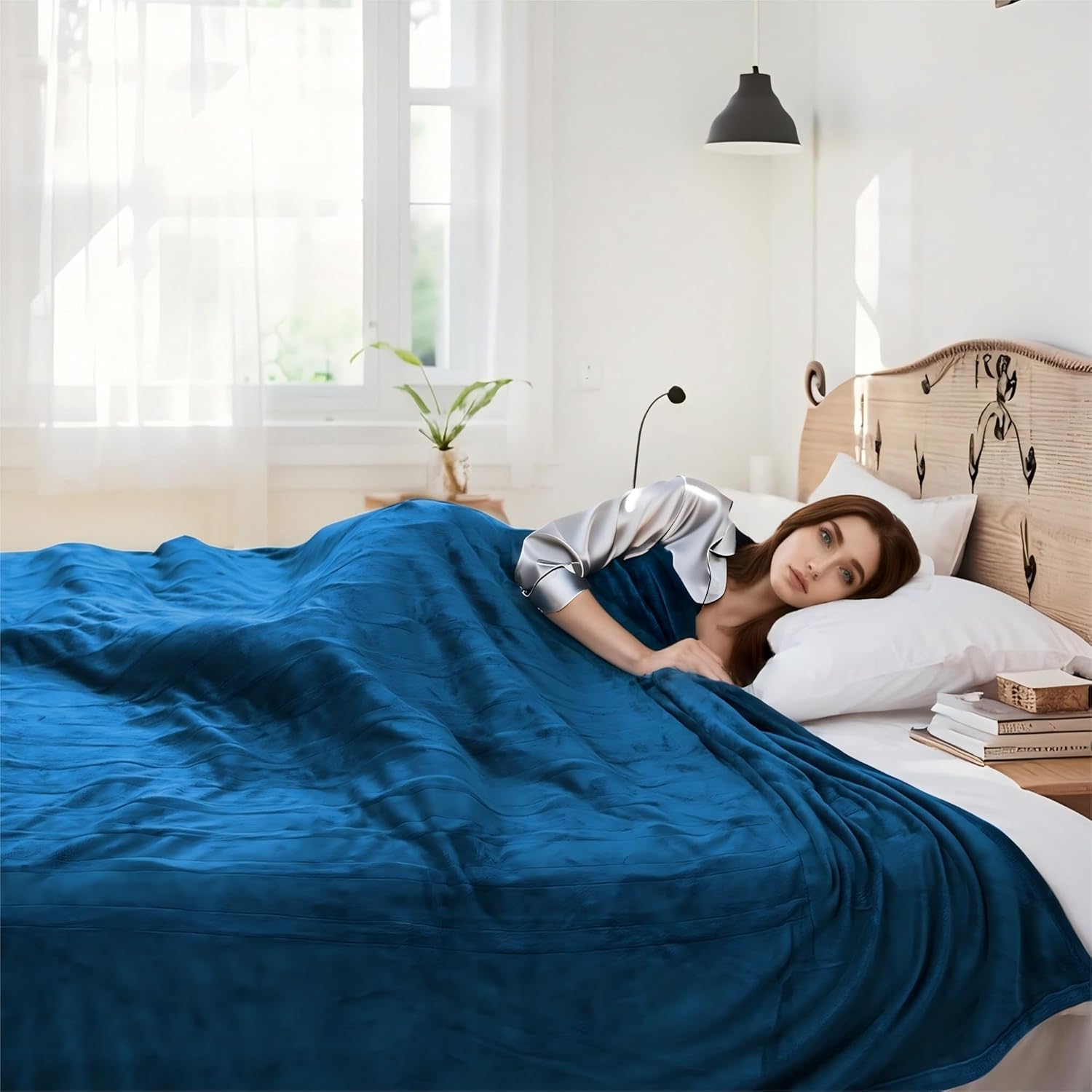 Electric Heated Blanket 62"x84" Twin Size Flannel Heated Blanket, Cozy & Warm for All Night, 5 Heat Settings & 10 Hours Auto Off, Machine Washable, Teal Blue - Image 3