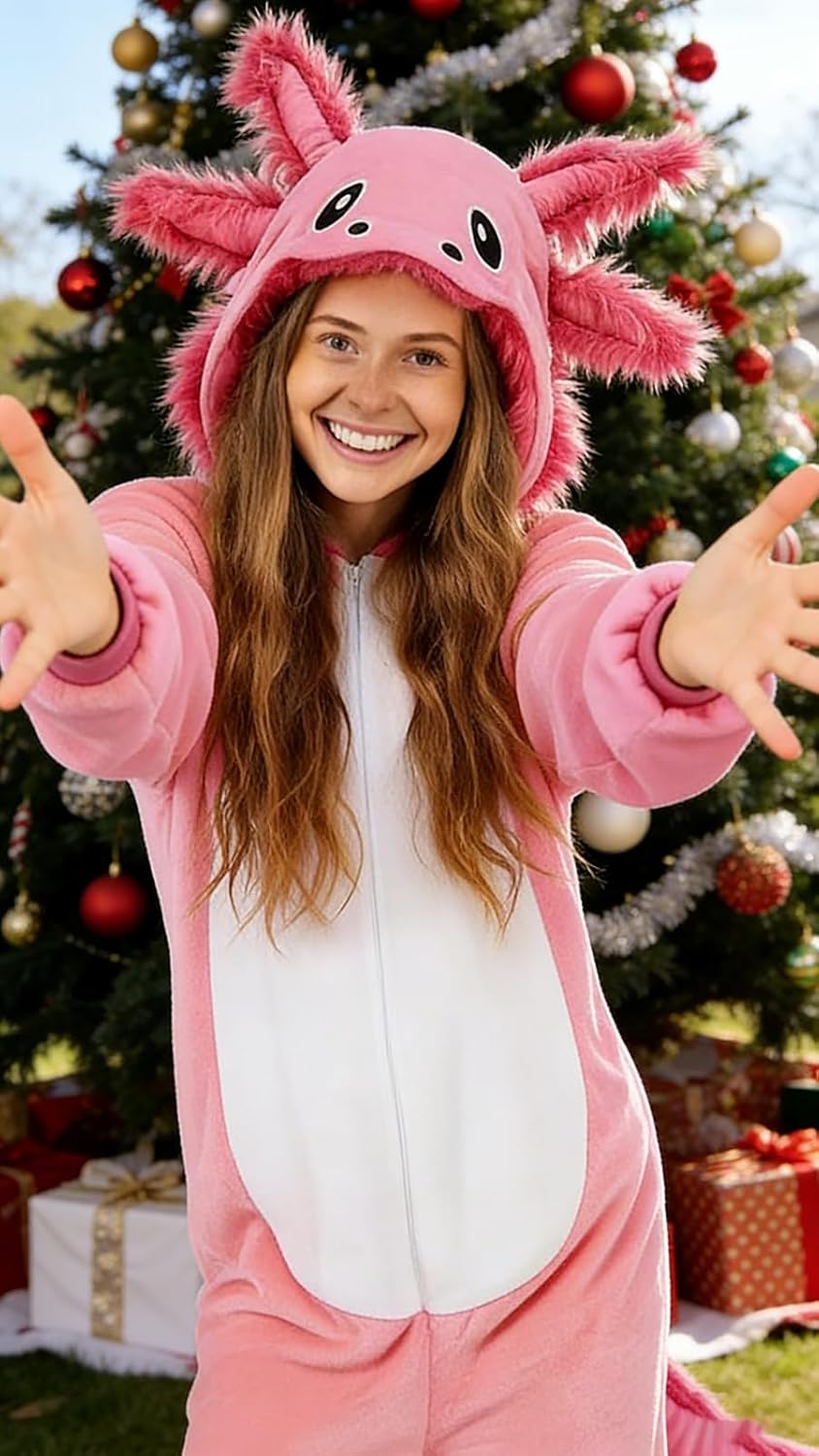 Axolotl Costume Adult Onesie Pajamas Cosplay Animal Sleepwear Homewear Halloween Jumpsuit Gifts for Men Women - Image 6