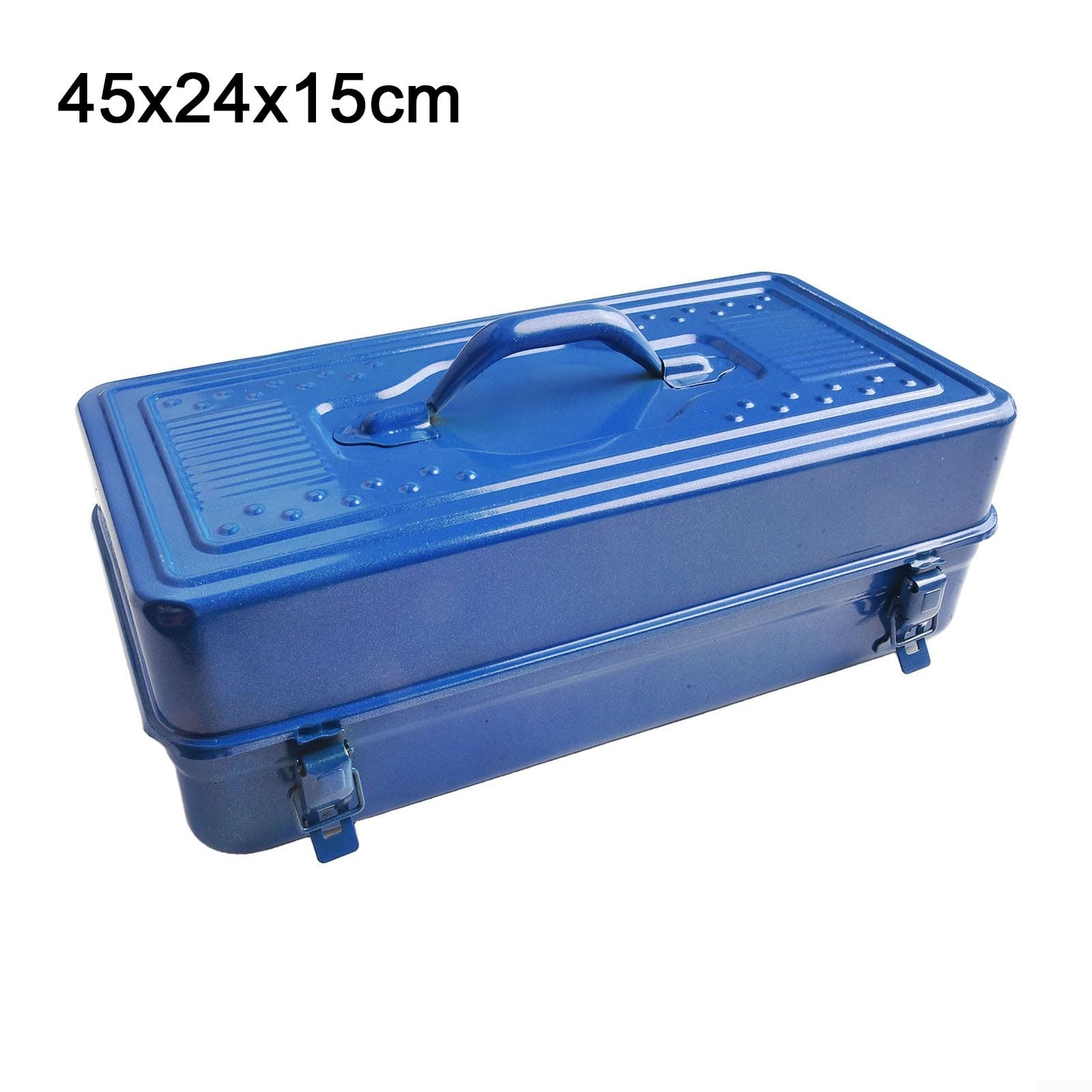 Boîte à outils en acier robuste avec fond épais – Boîte de rangement robuste pour garage et maison – Bleu 36 x 15 x 10 cm (45 x 24 x 15 cm)