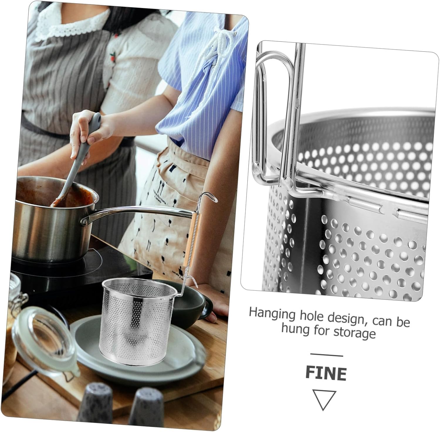 Alipis 1pc Stainless Steel Strainer Spoon Wood Handle Noodle Filter for Cooking Frying Serving Kitchen Utensil for Pasta Dumplings and Fried Foods Random Style
