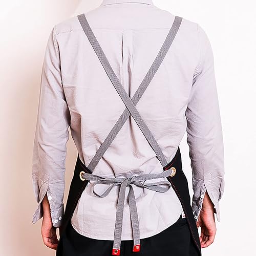 Miniatura 3 de Delantal de chef con espalda cruzada de lona de algodón con bolsillos grandes y correa ajustable para mujeres y hombres para cocina y trabajo, M-XXL