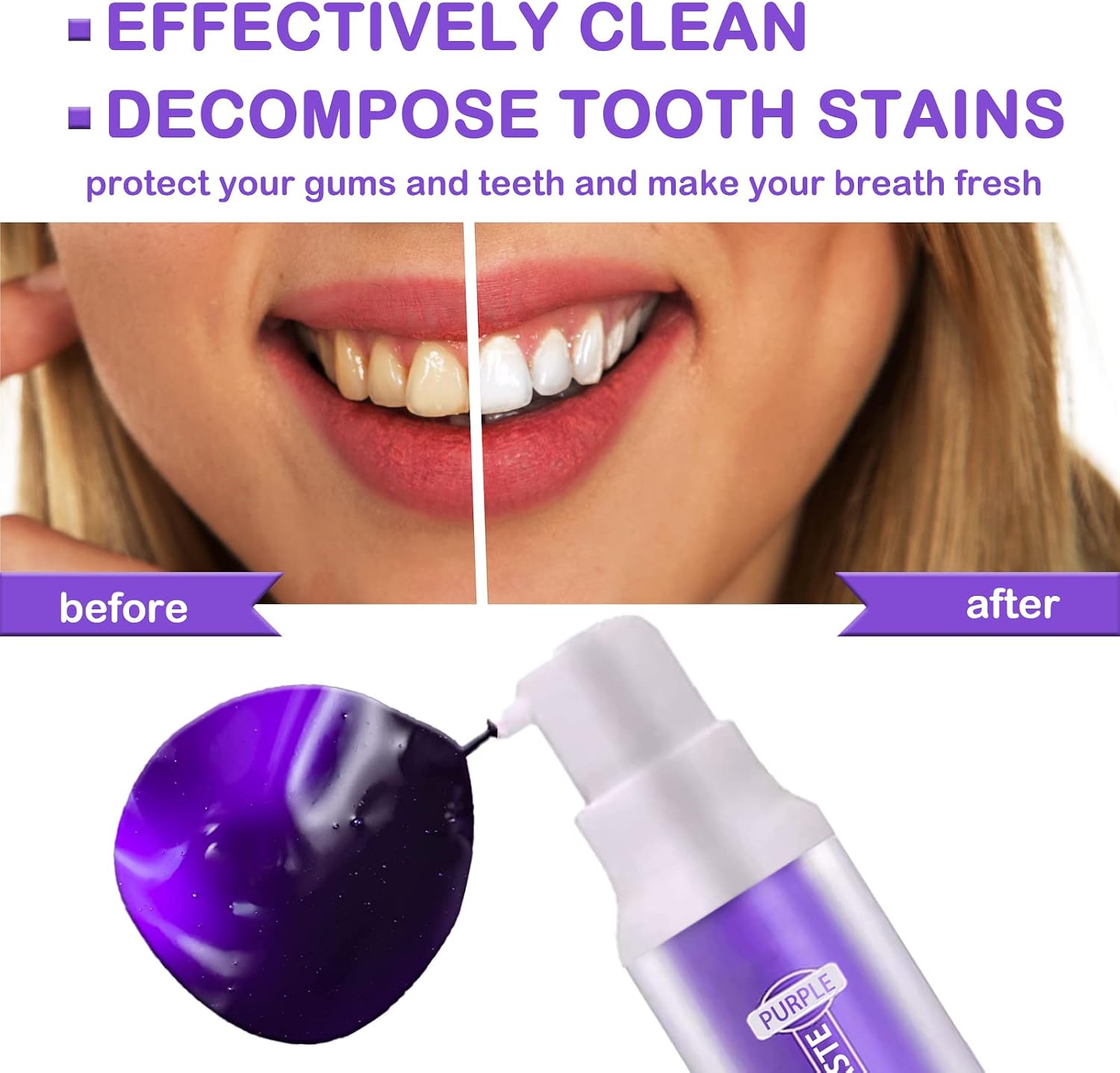 Purple Toothpaste for Teeth Whitening,Stain Removal Whitening Toothpaste, Purple Teeth Whitening Gel Cleaner Yellow Teeth, Sensitive Teeth Gel Toothpaste Protect Gums