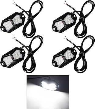 Pure White Rock Light 4 Pods, 18 LED 210 Degree Wide Angle IP68 Waterproof Aluminum Housing, Under Glow Light Wheel Well Light 12V 24V for Car SUV UTV ATV Truck Pickup 4 Pods