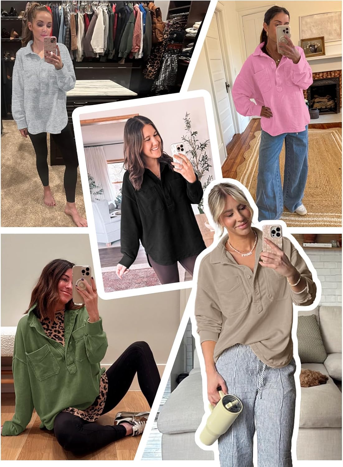 Fisoew Womens Oversized Sweatshirt Casual Long Sleeve Henley V Neck Pullover Tops Fall Outfits Clothes - Image 4