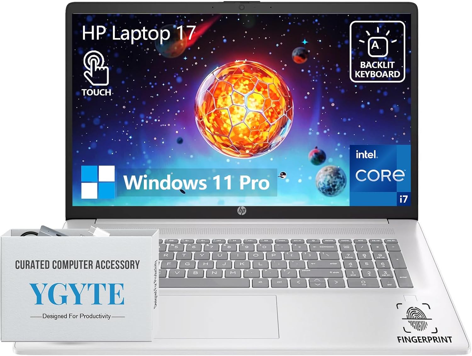 HP 17 Touchscreen Laptop Computer, 17.3” HD+ Touch Screen Laptop Notebook PC, Intel 10-Core i7, 64GB RAM 2TB SSD, Windows 11 Pro, 10 Key Backlit Keyboard, Fingerprint Reader, Wi-Fi 6