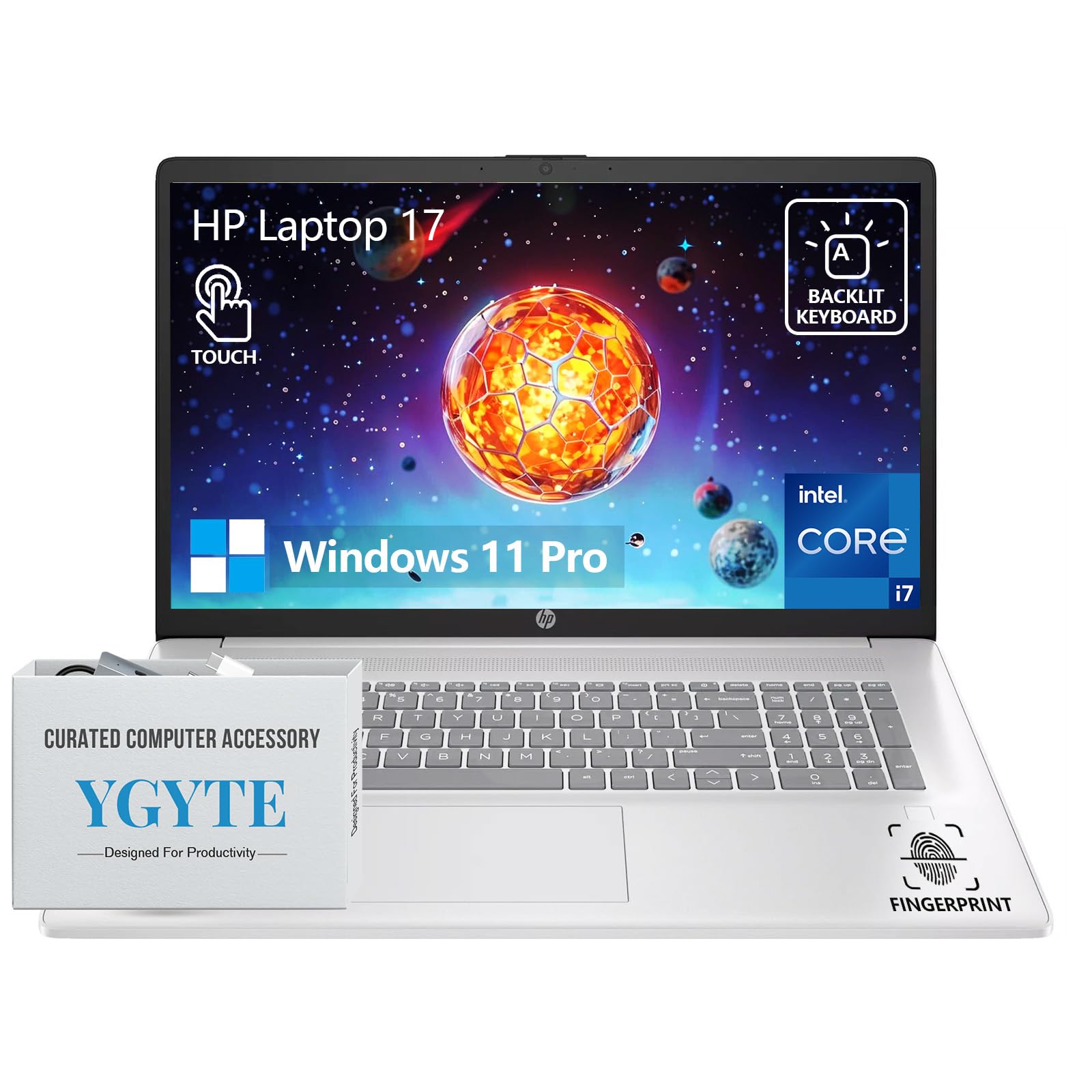 HP 17 Touchscreen Laptop Computer, 17.3” HD+ Touch Screen Laptop Notebook PC, Intel 10-Core i7, 32GB RAM 1TB SSD, Windows 11 Pro, 10 Key Backlit Keyboard, Fingerprint Reader, Wi-Fi 6
