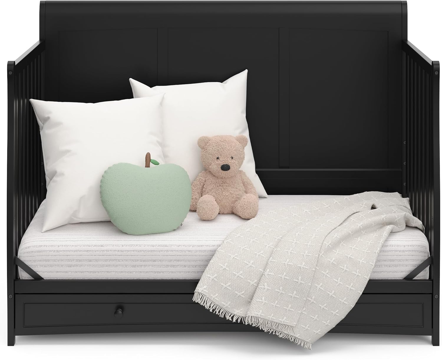 Graco Asheville 5-in-1 Convertible Crib with Drawer – GREENGUARD Gold Certified, Crib with Drawer Combo, Full-Size Nursery Storage Drawer, Converts to Toddler Bed, Daybed and Full-Size Bed (Black)