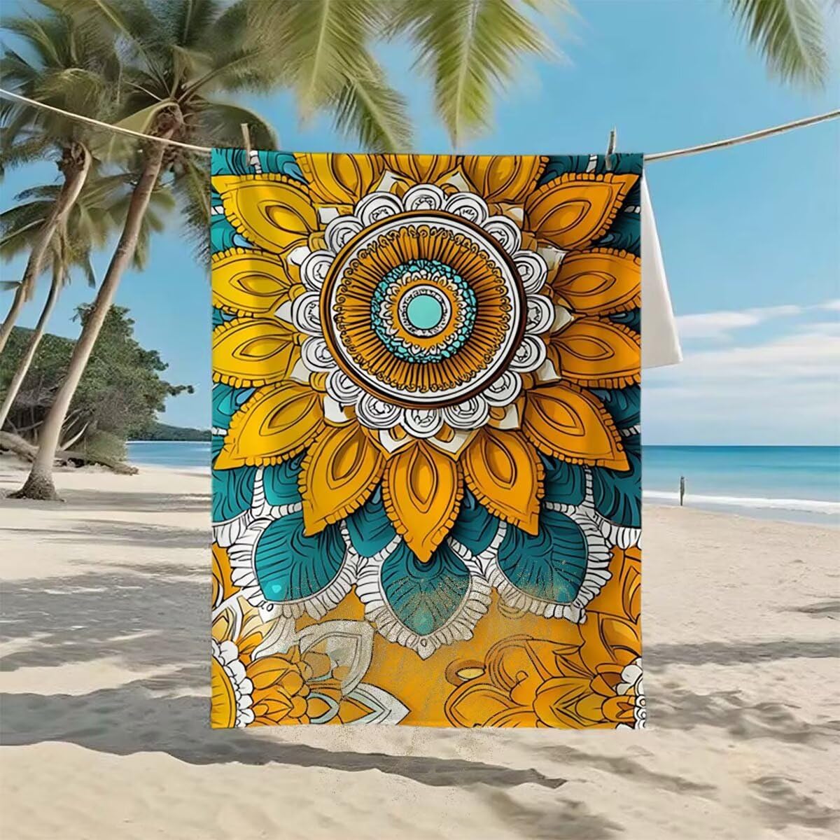 Toalla de Playa Grande 220x100cm/35x70cm, Juego de 2 Toalla Microfibra XXL de Antiarena, Toallas Playa Suave Ligera, Absorbente Secado Rápido, Beach Towel Viaje, Regalo Mujer Hombre (Mandala) J-55