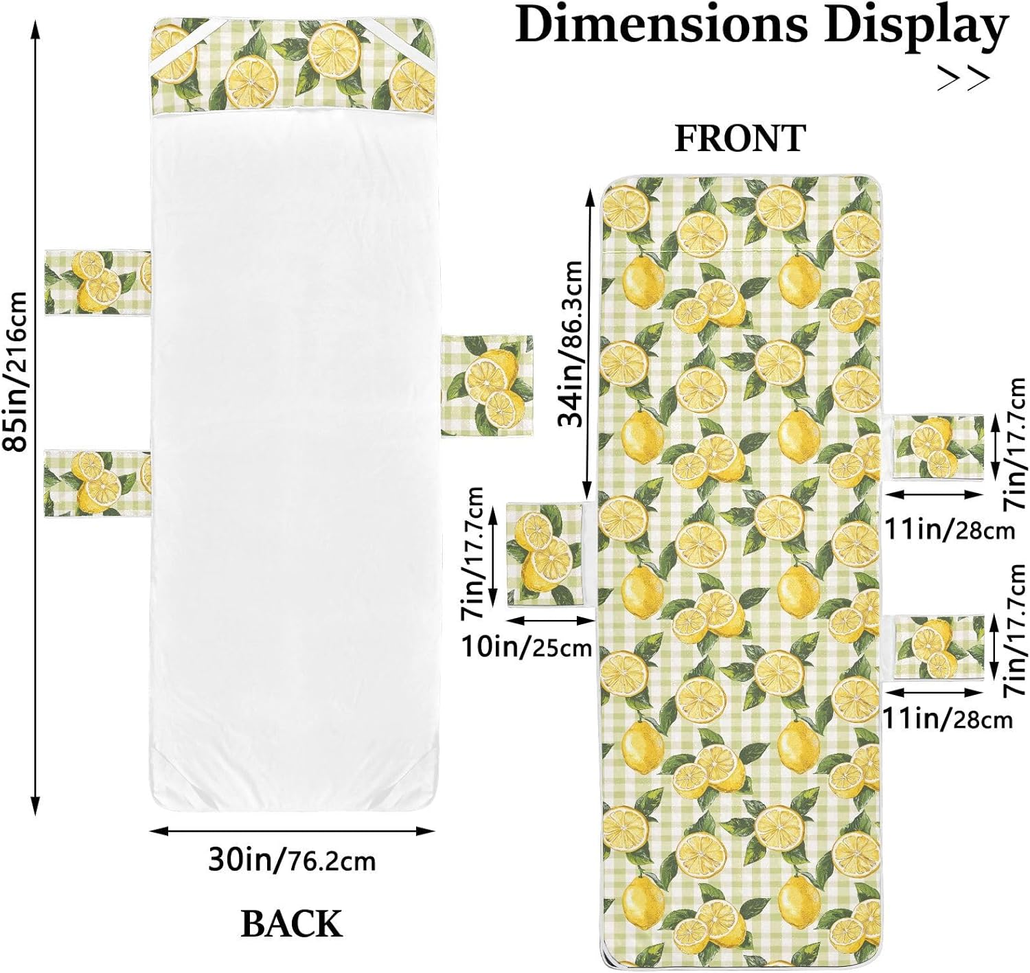 Lounge Chair Towel Cover Summer Beach Chair Lounge Cover with Pockets, Yellow Lemon Green Checkered Portable Soft Absorbent Outdoor Chaise Towel Covers for Pool Patio Garden Sunbathing, 85'' x 30''