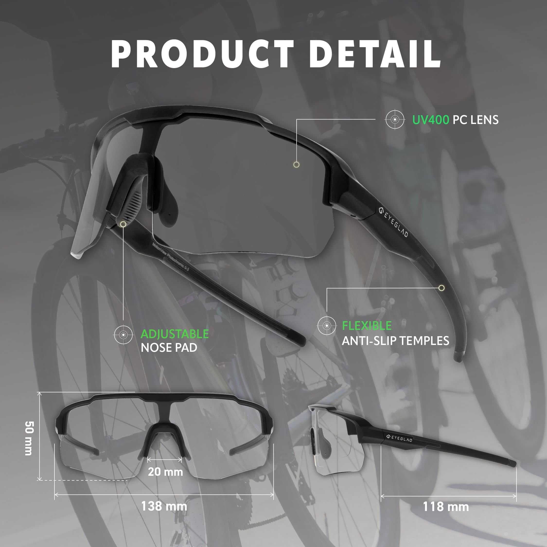 MOTIONVIEW Photochrom Sport Sonnenbrille aus Biobasiertem Material UV400 für Damen und Herren Radfahren Laufen Outdoor Baseball Softball
